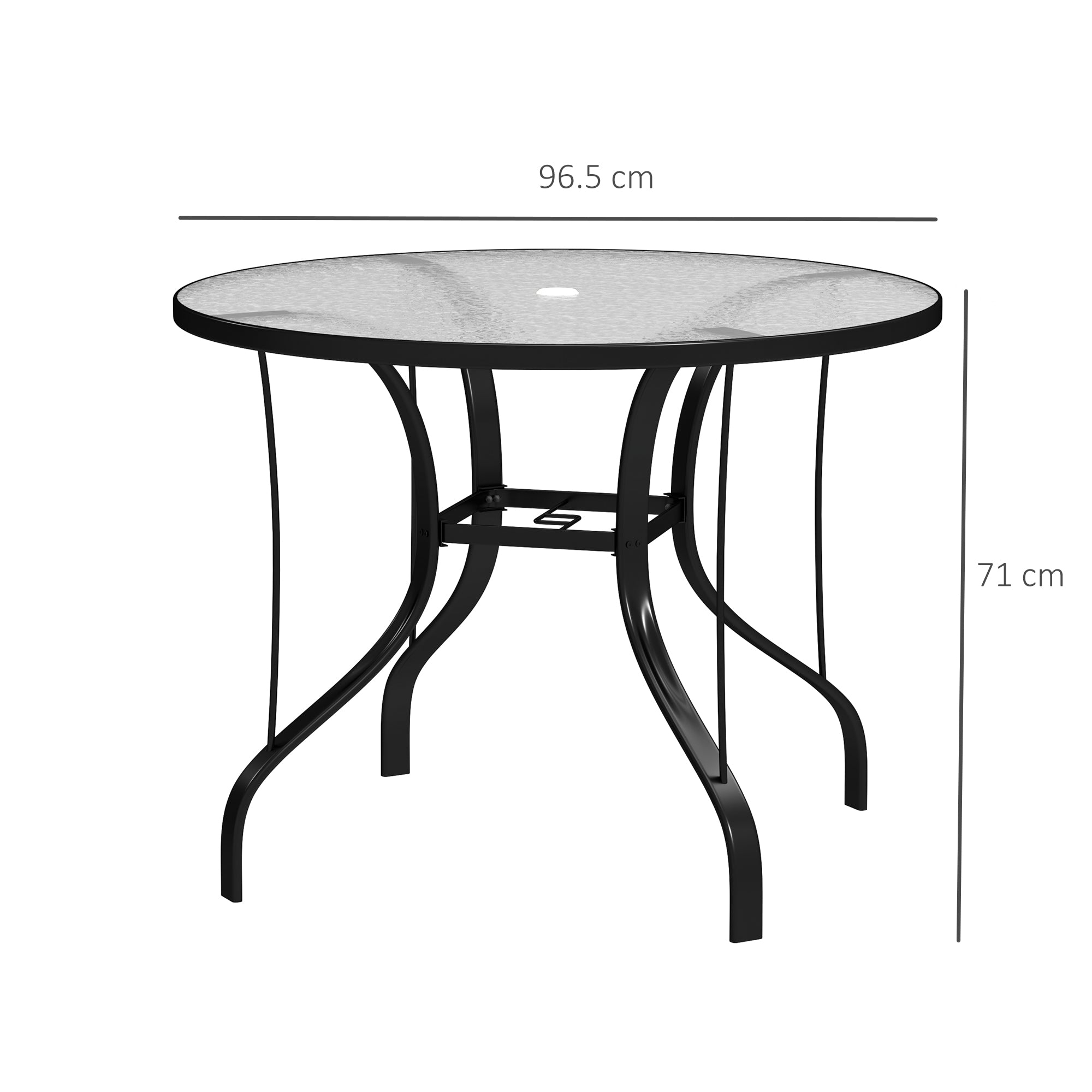Outsunny Round Outdoor Dining Table with Parasol Hole, Tempered Glass