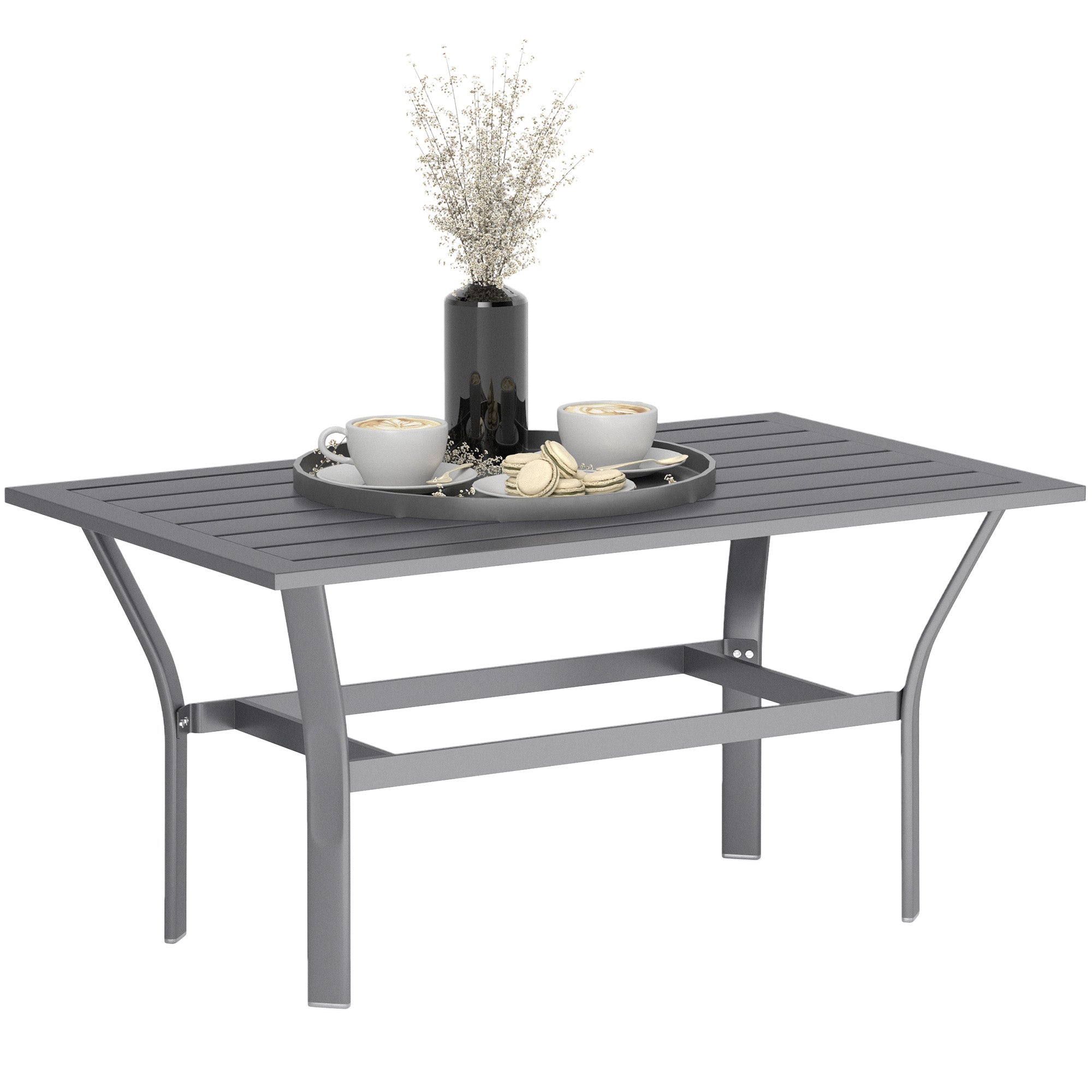 Outsunny Metal Garden Coffee Table with Slatted Top, Dark Grey