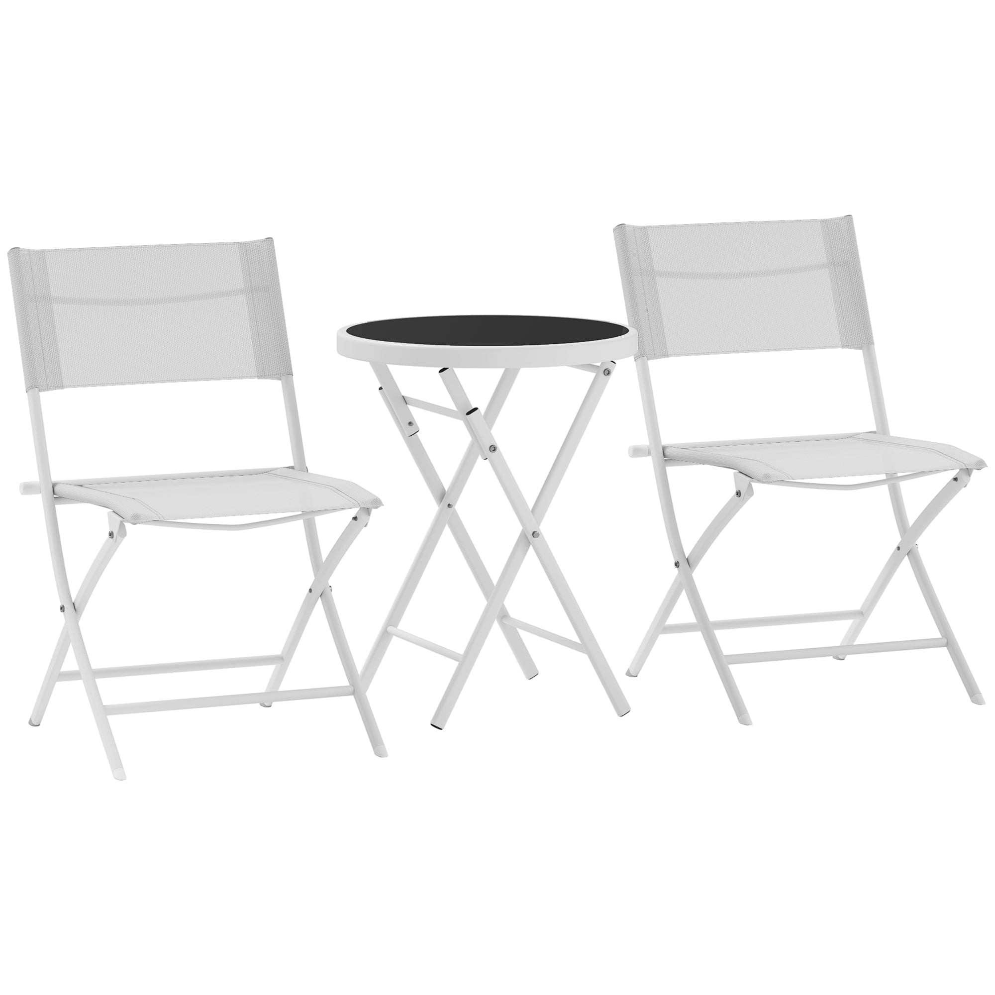 Outsunny 3-Piece Folding Outdoor Bistro Set, Glass Table, White