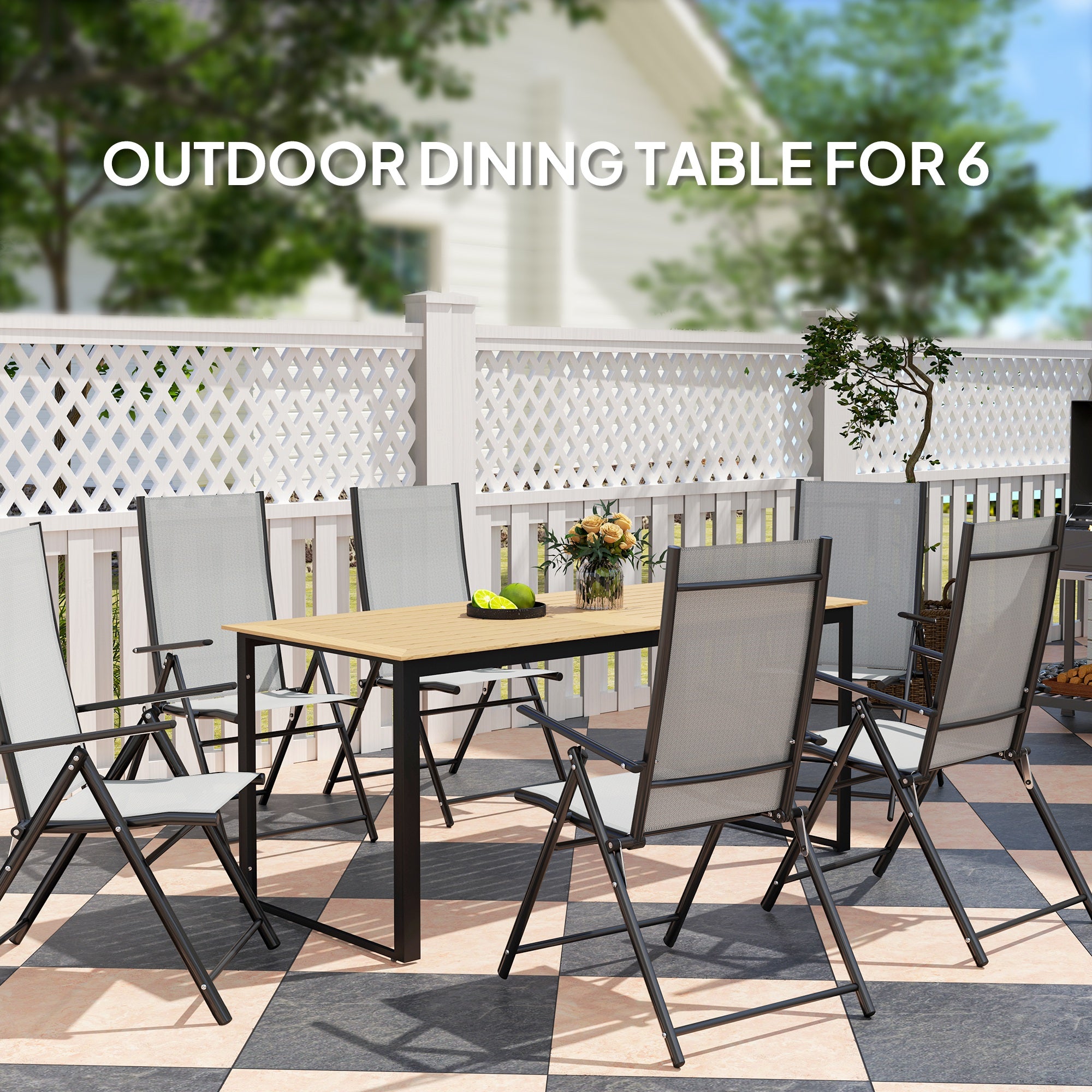 Outsunny 6-Seater Garden Dining Table with Slatted Top, Teak