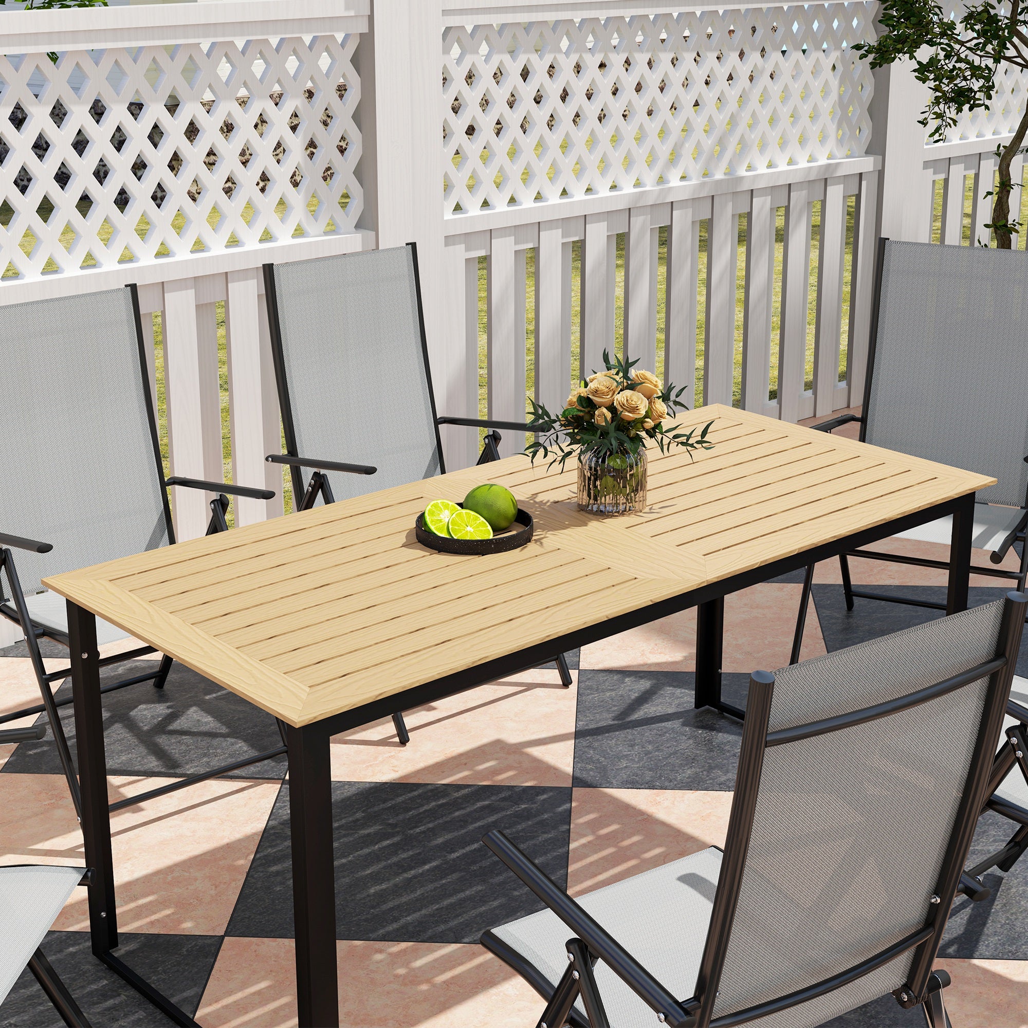Outsunny 6-Seater Garden Dining Table with Slatted Top, Teak