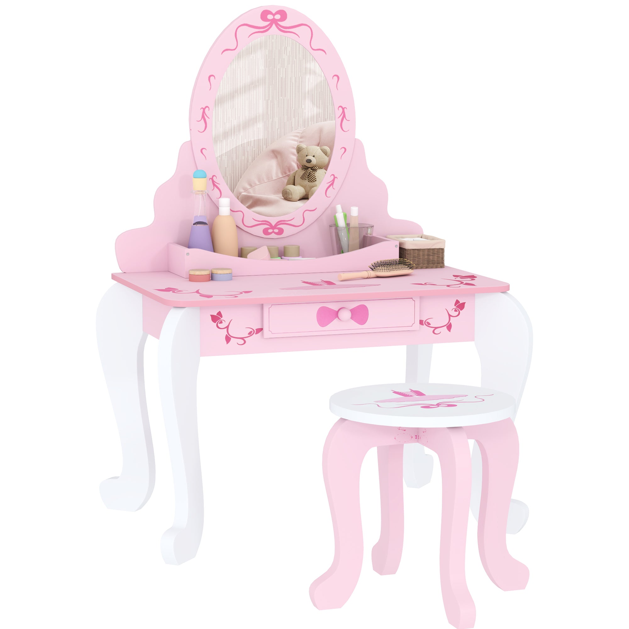 Kids Ballet Print Vanity Set with Mirror, Stool and Storage