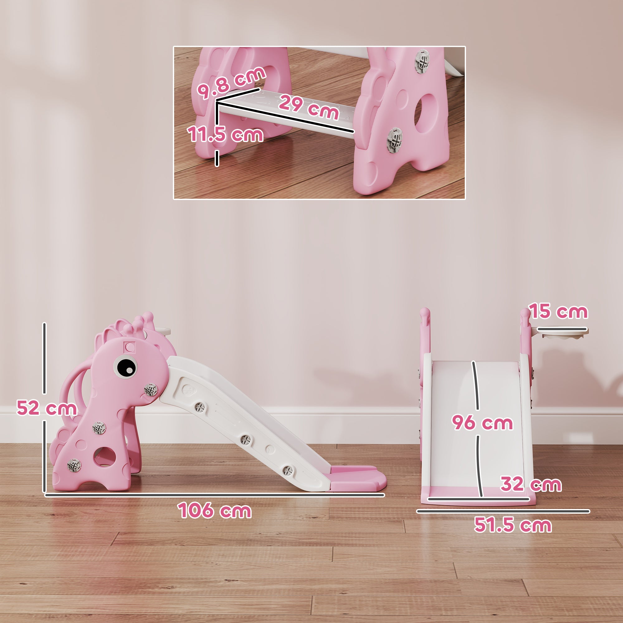 AIYAPLAY 3-in-1 Kids Slide Climber with Basketball Hoop, Pink