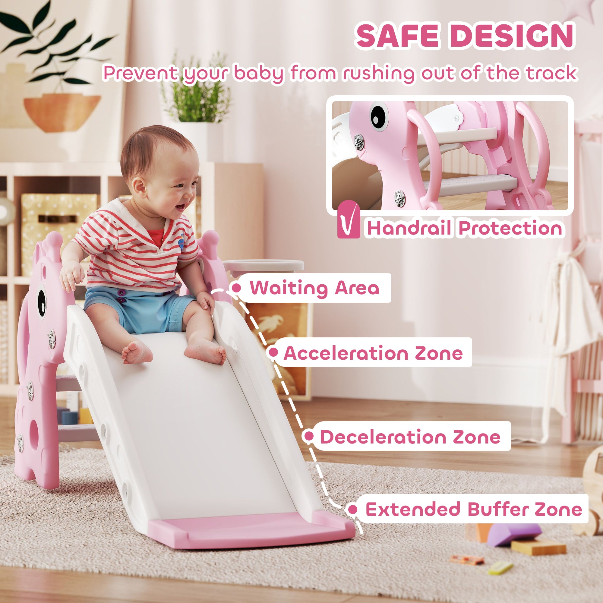 AIYAPLAY 3-in-1 Kids Slide Climber with Basketball Hoop, Pink