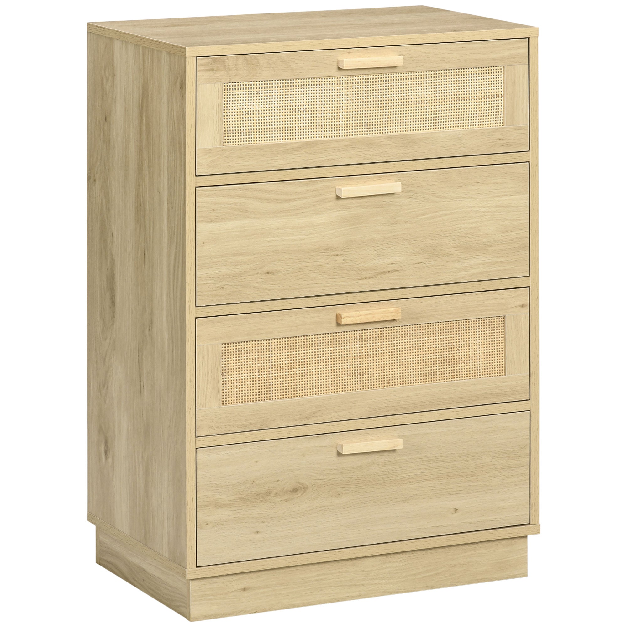 HOMCOM 4-Drawer Rattan Chest of Drawers, Natural Wood Finish