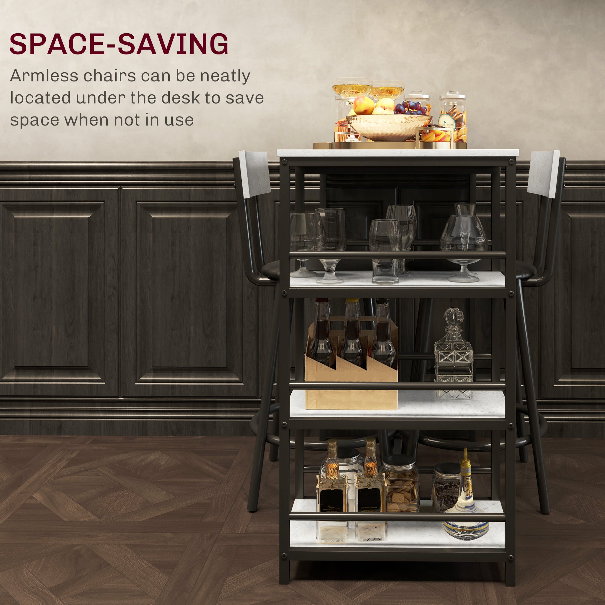 HOMCOM Light Grey 3-Piece Space-Saving Dining Set with Shelves