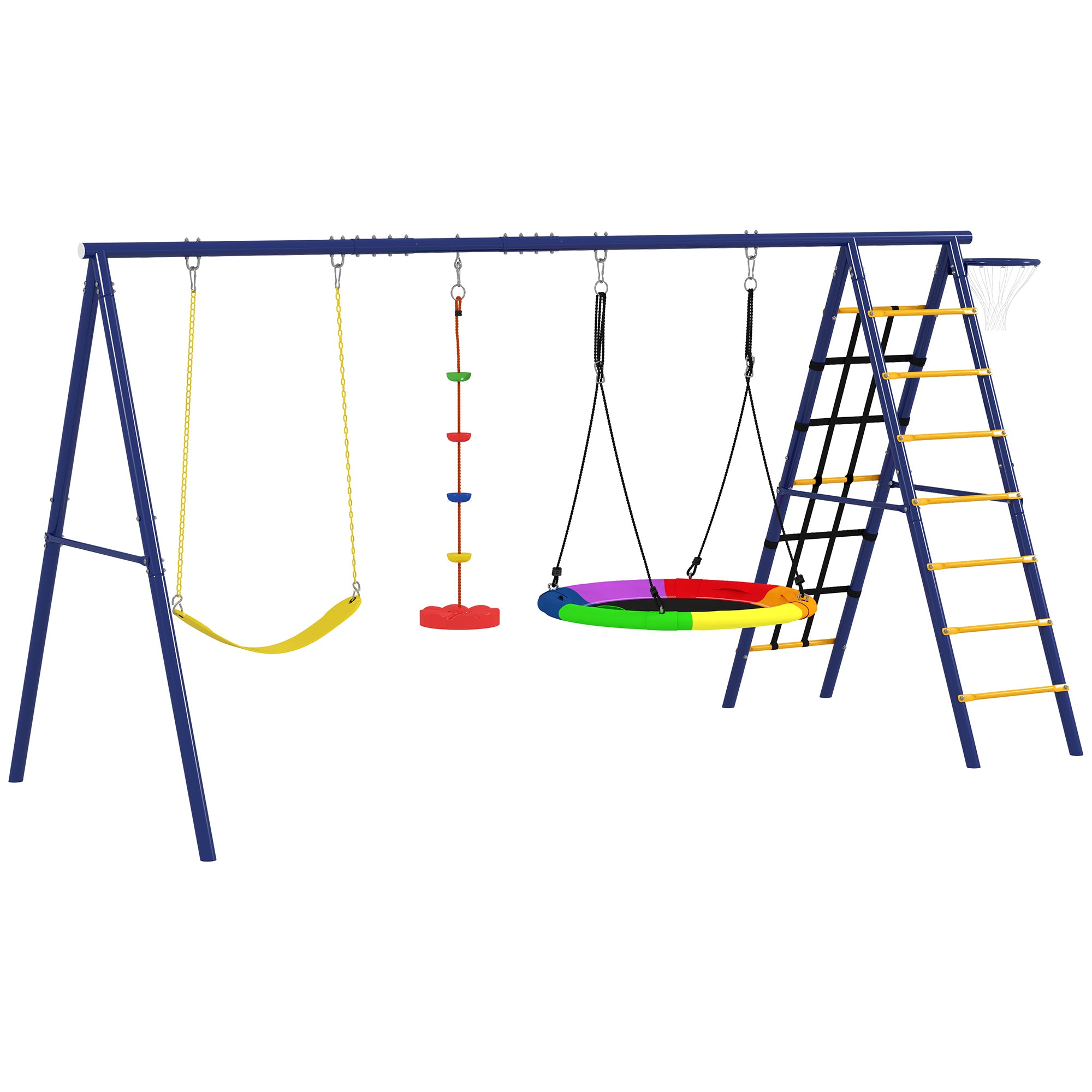 AIYAPLAY 6-in-1 Kids Swing Set with 3 Swings, Net & Ladder