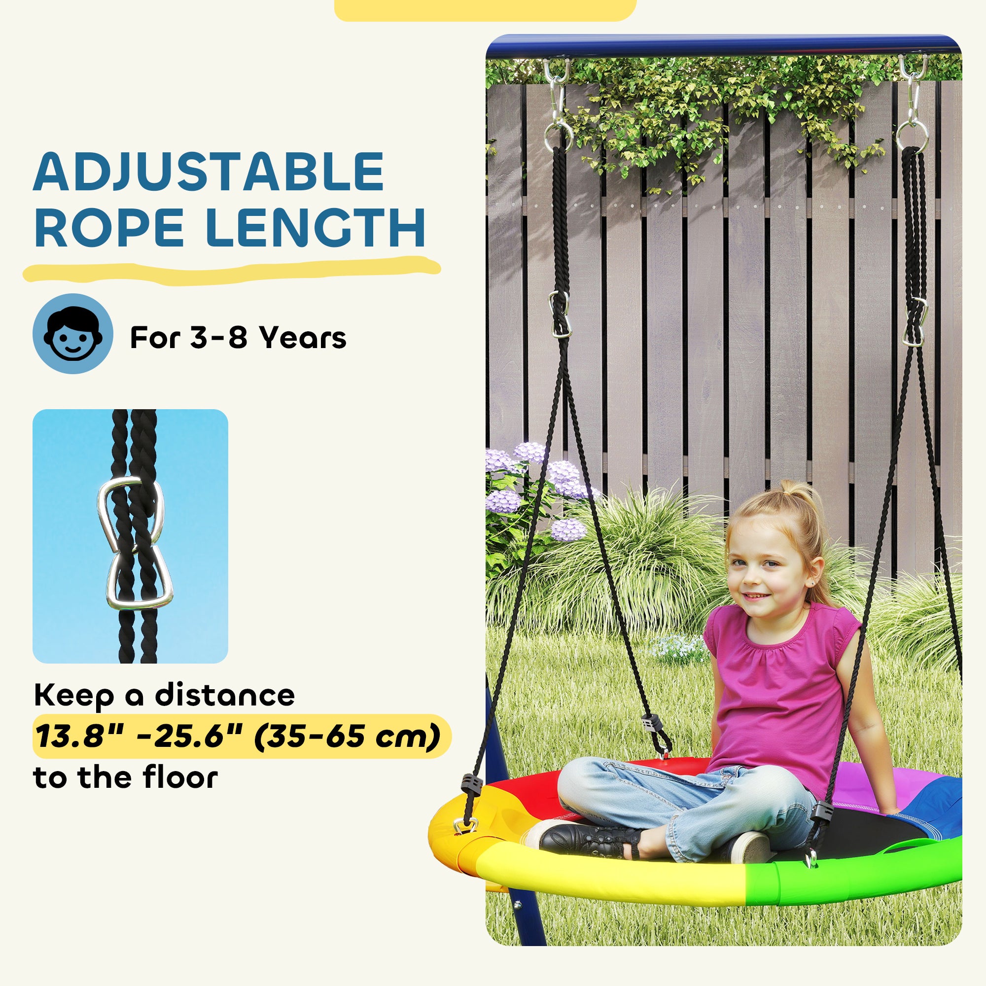 AIYAPLAY 6-in-1 Kids Swing Set with 3 Swings, Net & Ladder