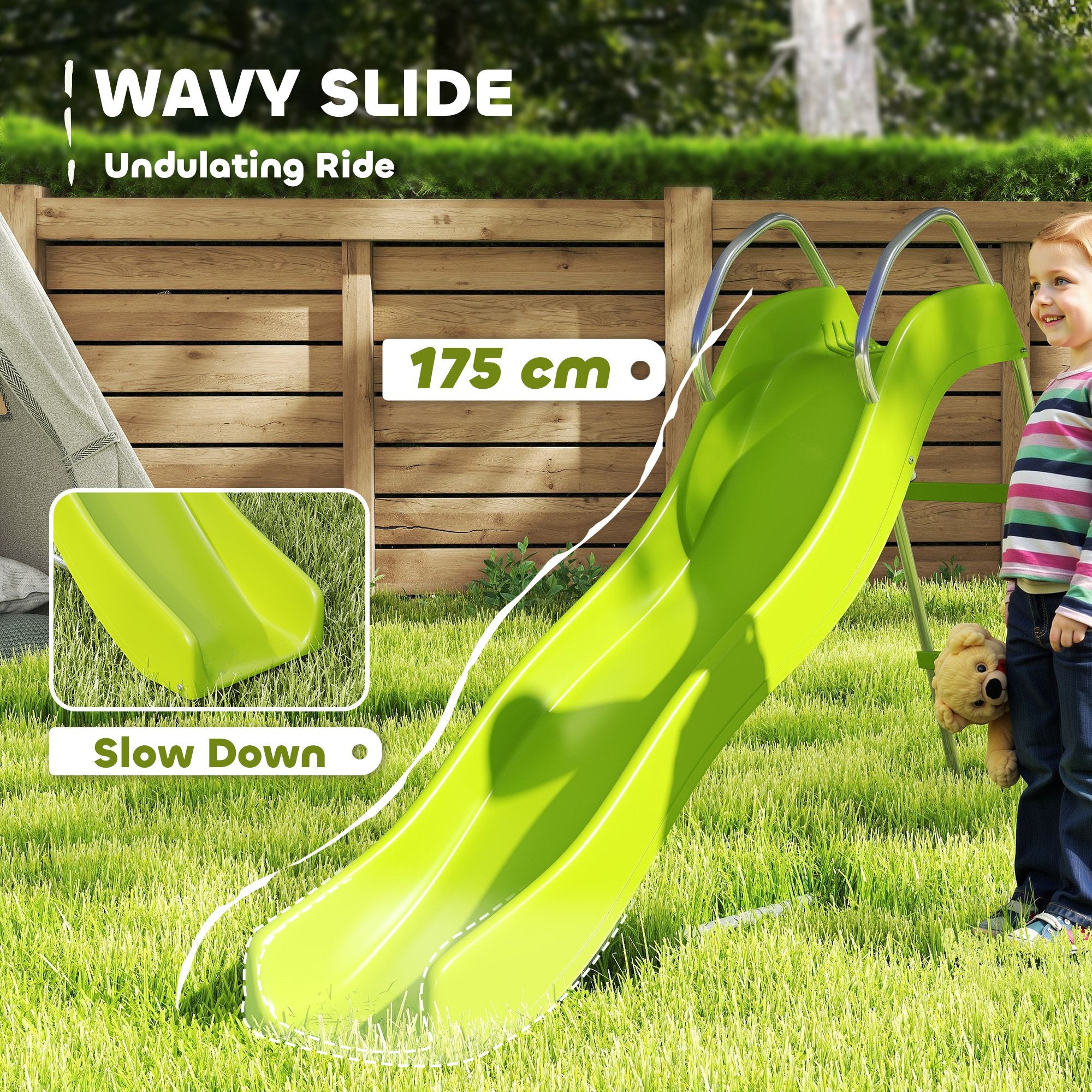 AIYAPLAY Freestanding Kids Wavy Slide with Ladder, Green