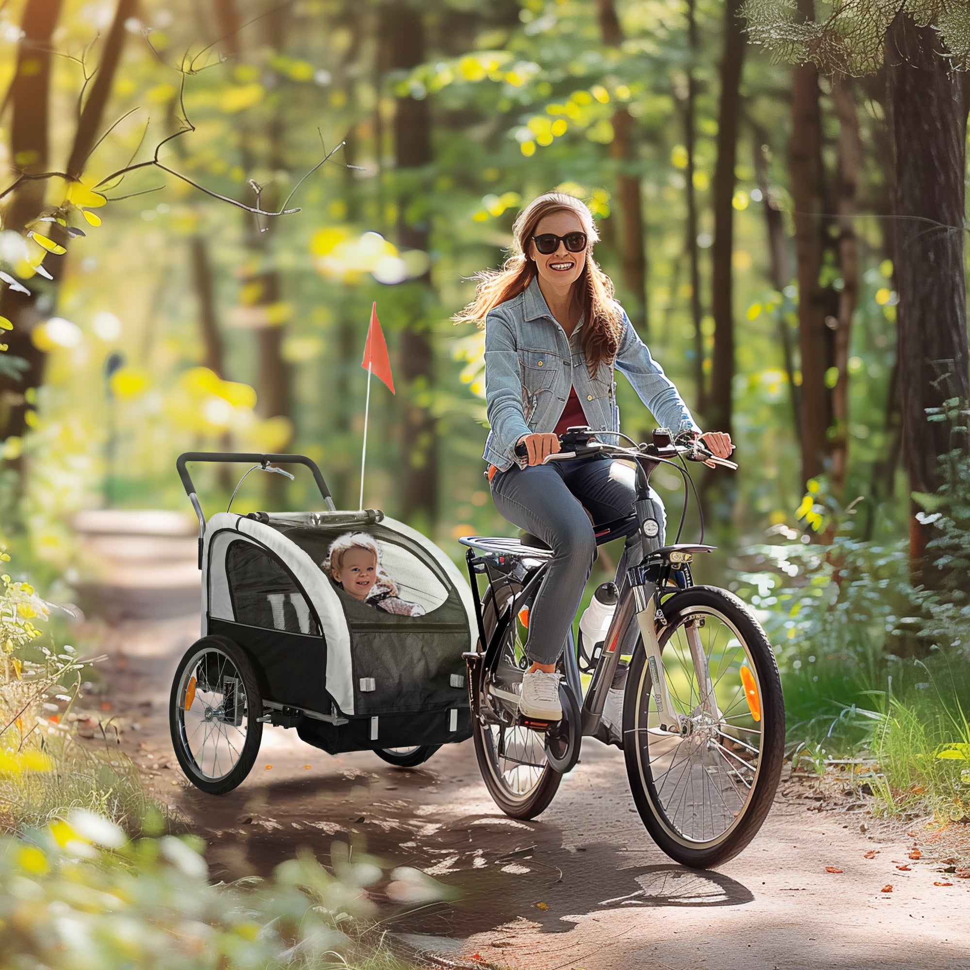HOMCOM 2-Seater Kids Bike Trailer, 5-Point Harness, Black