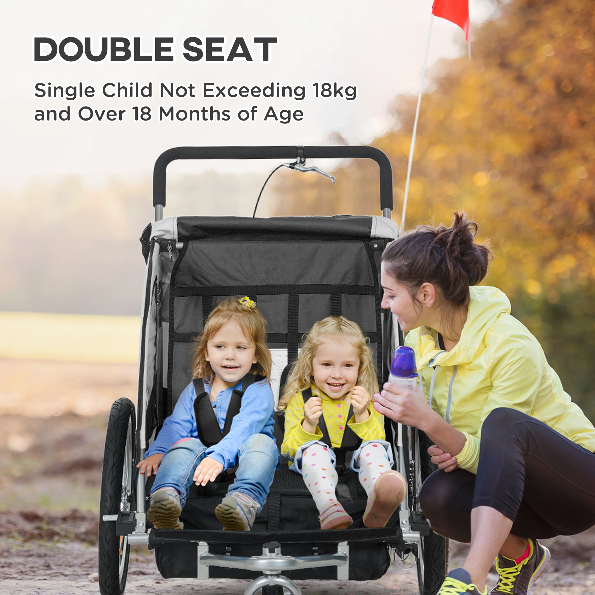 HOMCOM 2-Seater Kids Bike Trailer, 5-Point Harness, Black