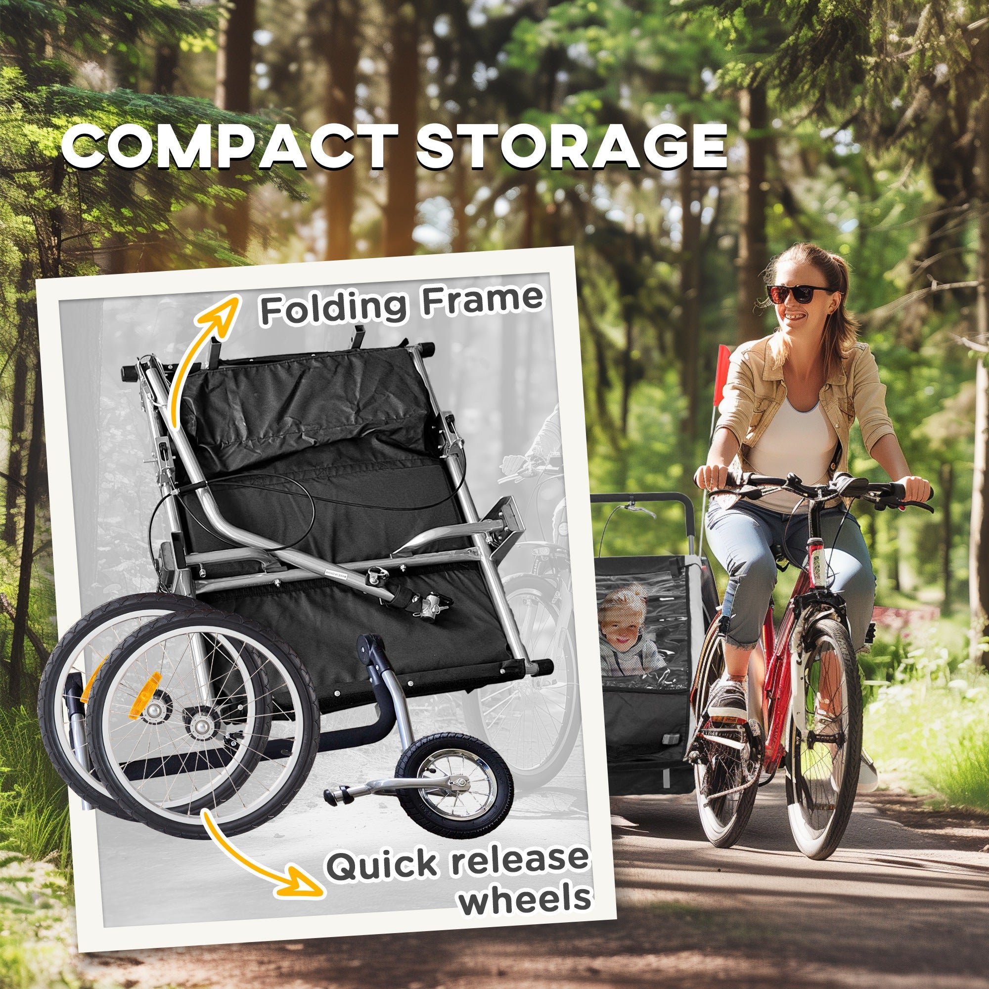 HOMCOM 2-Seater Kids Bike Trailer, 5-Point Harness, Black
