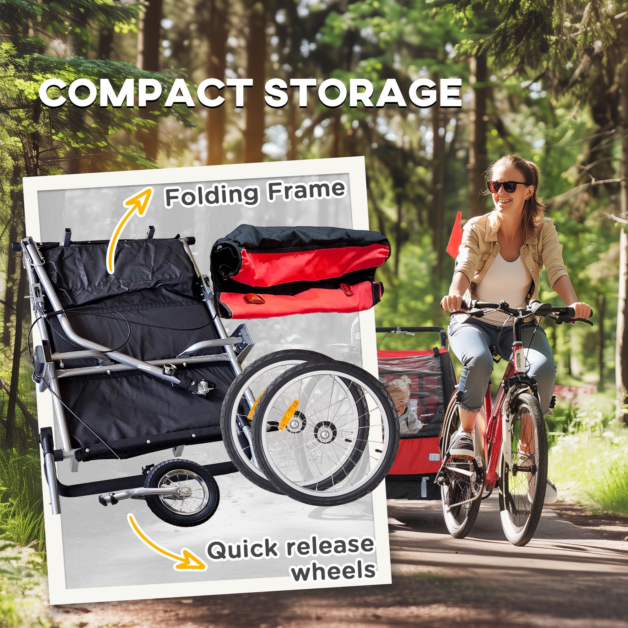 HOMCOM 2-Seater Kids Bike Trailer with 5-Point Harness, Red
