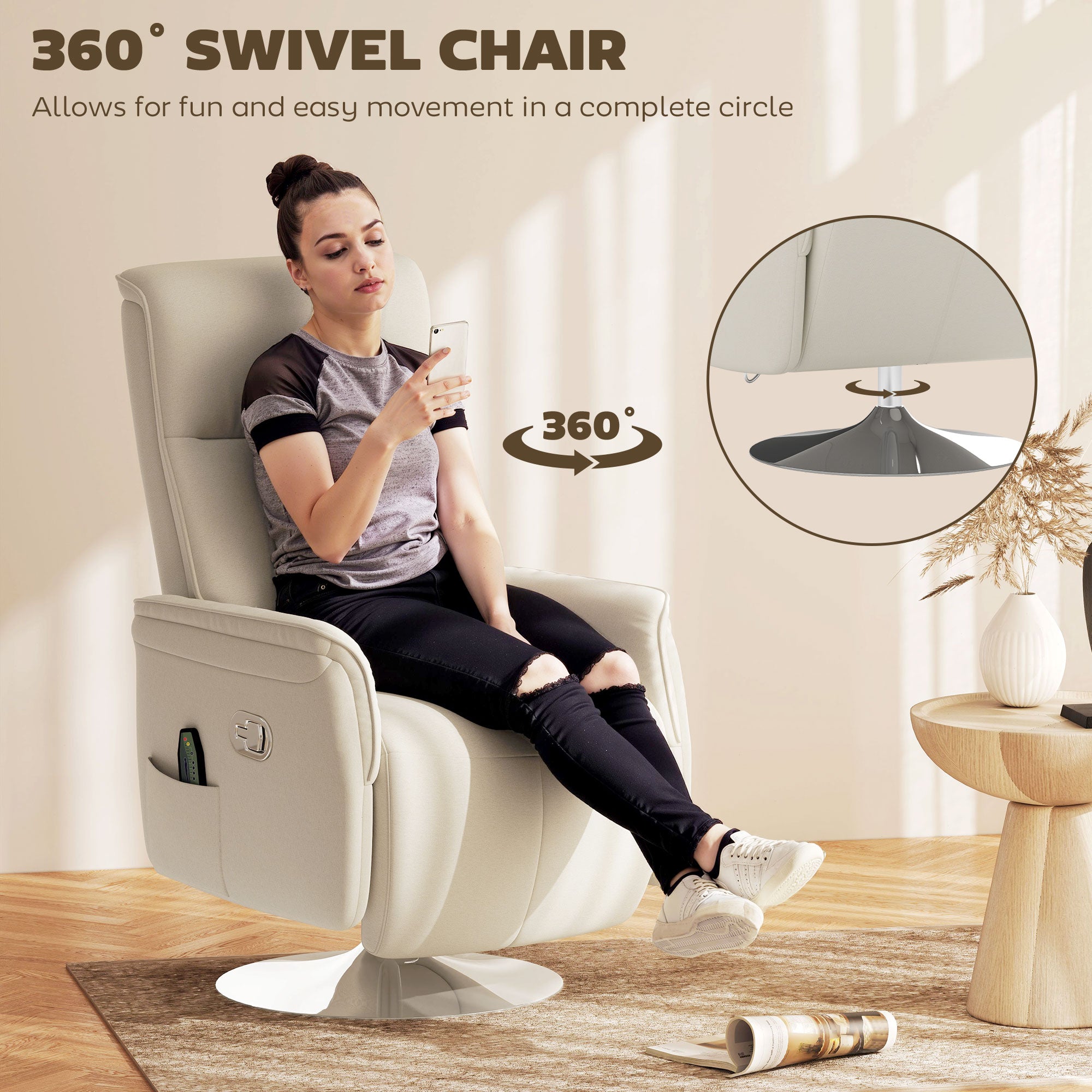 HOMCOM 10-Point Massage Reclining Chair with Footrest, Cream White
