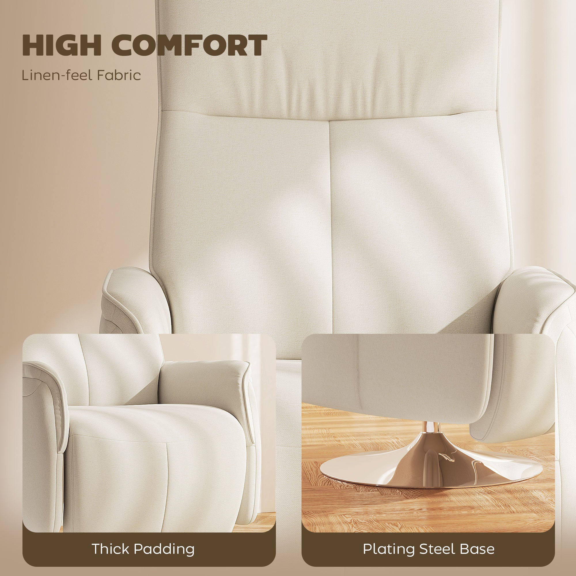 HOMCOM 10-Point Massage Reclining Chair with Footrest, Cream White