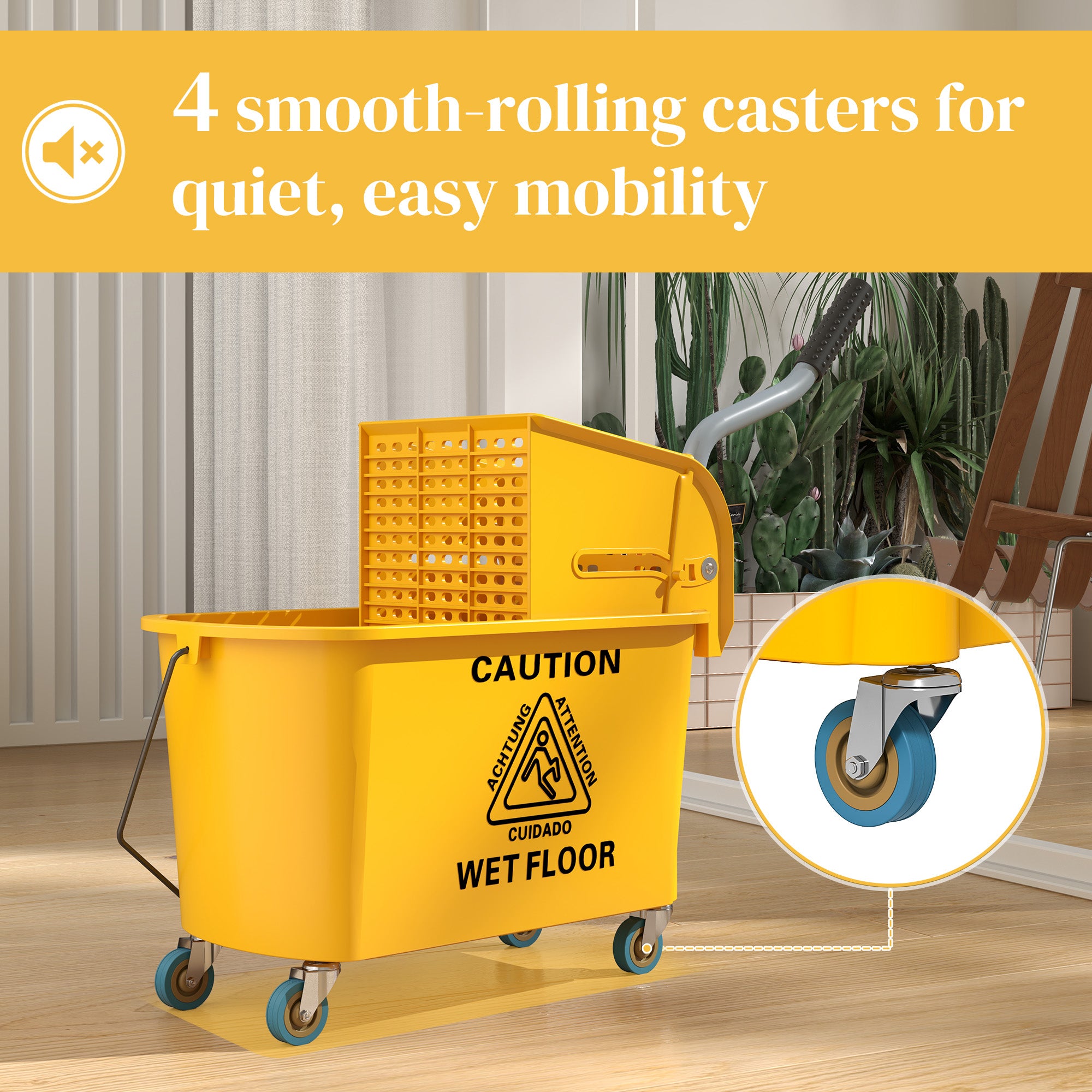HOMCOM 20L Mop Bucket with Side Press Wringer, Wheels & Separator