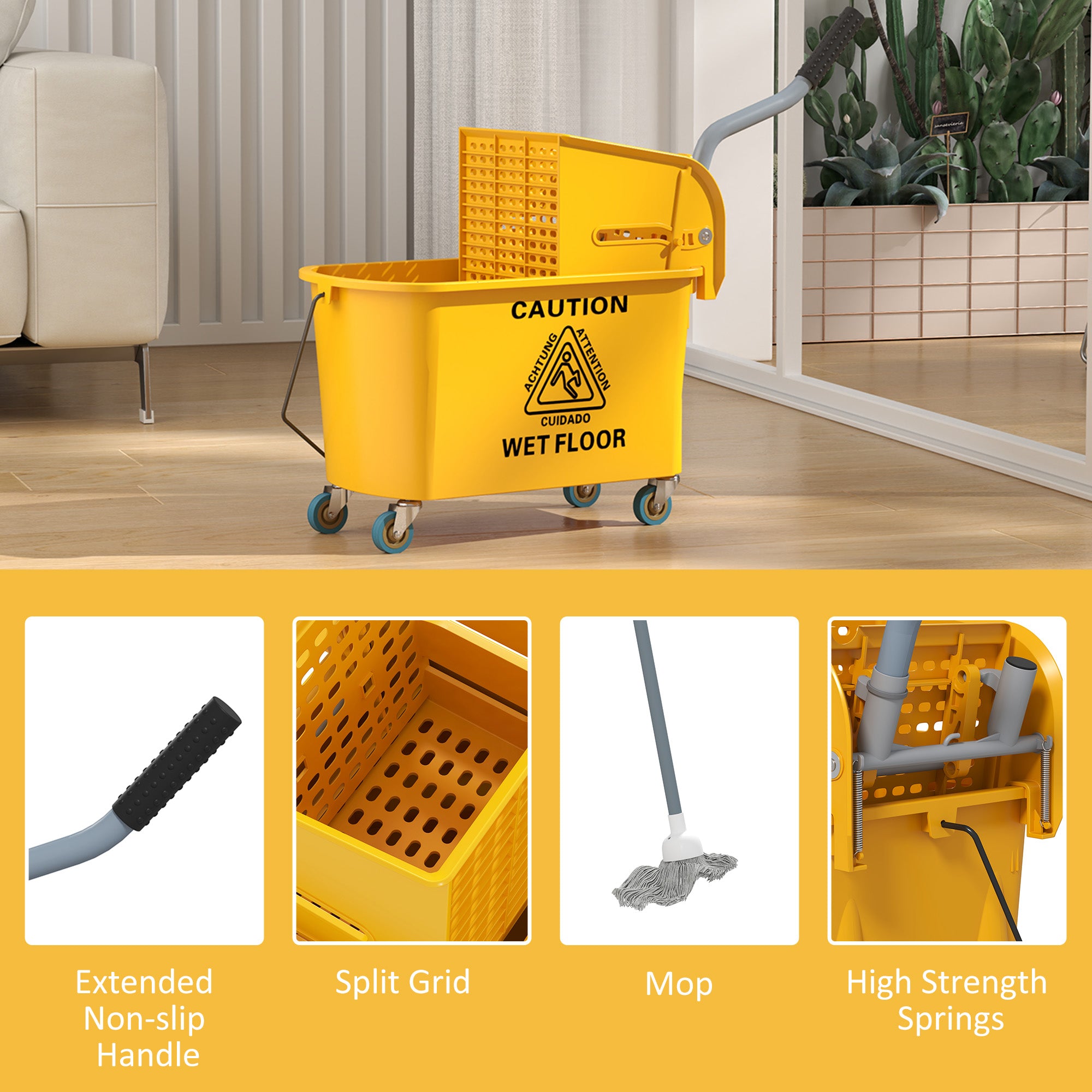 HOMCOM 20L Mop Bucket with Side Press Wringer, Wheels & Separator