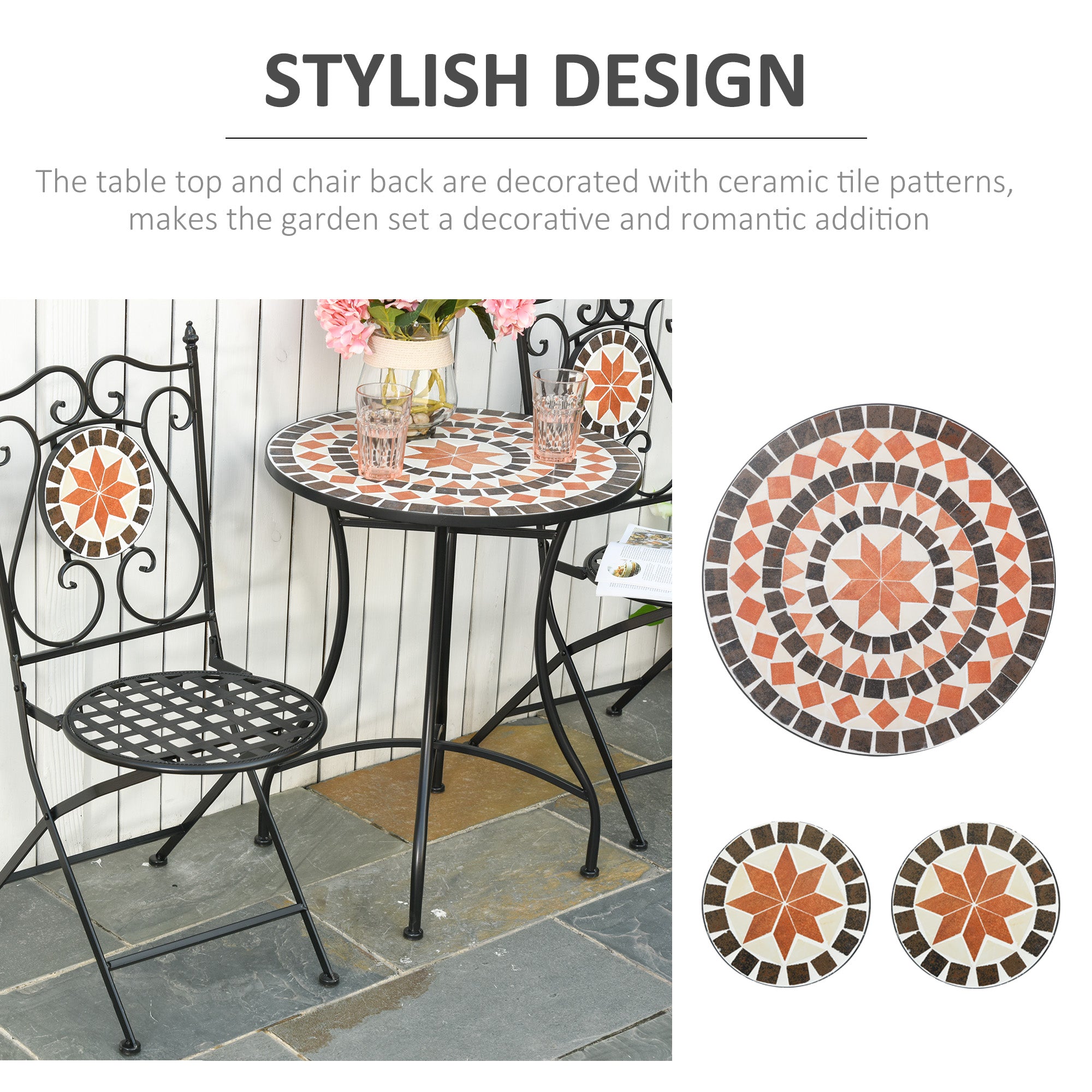 Outsunny 3-Piece Folding Mosaic Bistro Set for Patio and Garden