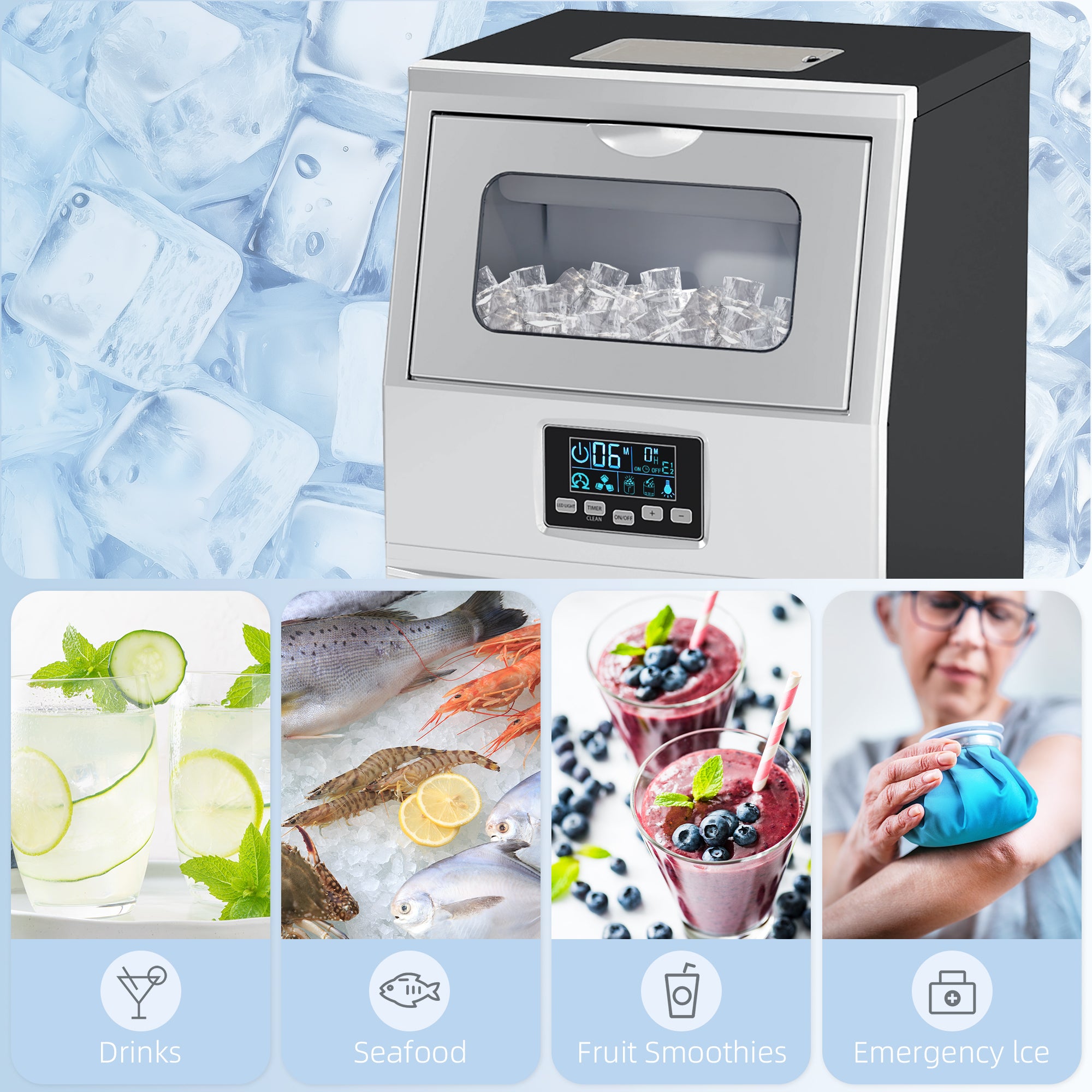 HOMCOM Commercial Ice Maker, 30kg/Day, 4kg Ice Storage