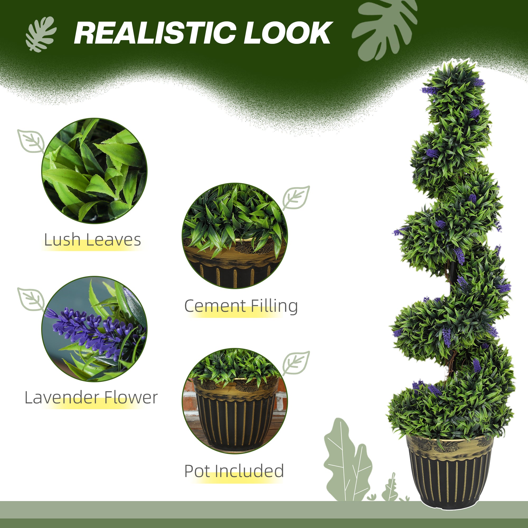 HOMCOM Spiral Boxwood & Lavender Plant Set, Low-Maintenance Decor