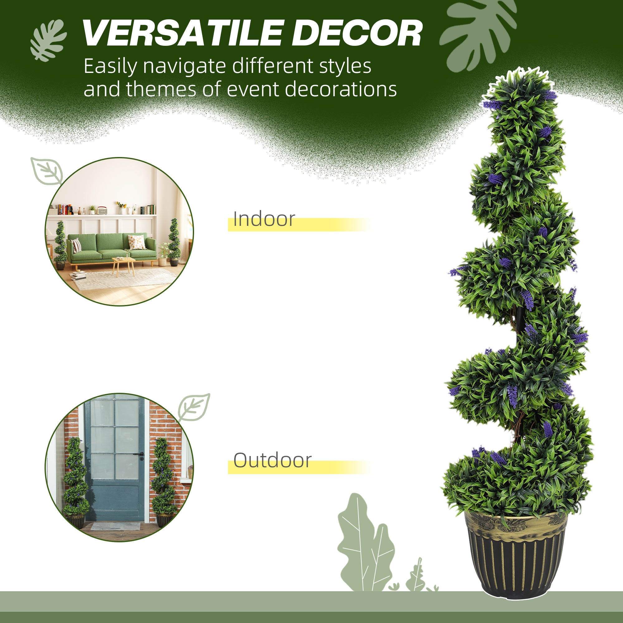 HOMCOM Spiral Boxwood & Lavender Plant Set, Low-Maintenance Decor