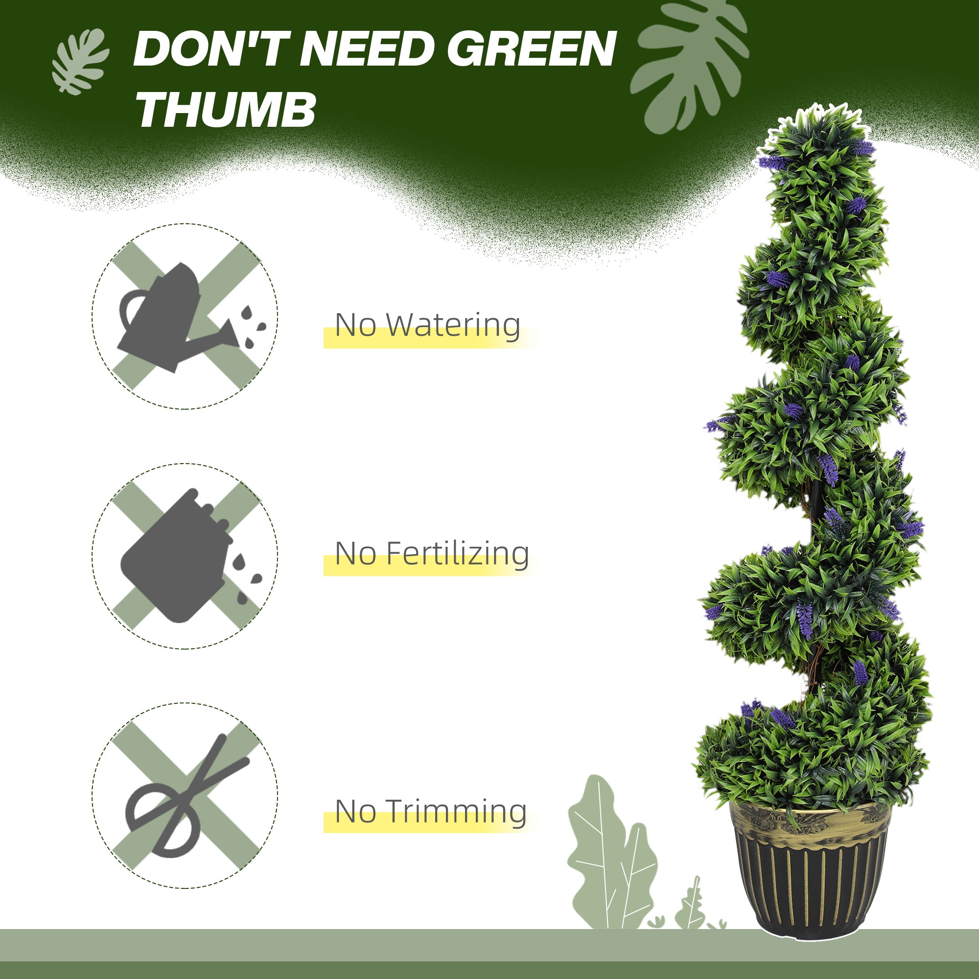HOMCOM Spiral Boxwood & Lavender Plant Set, Low-Maintenance Decor