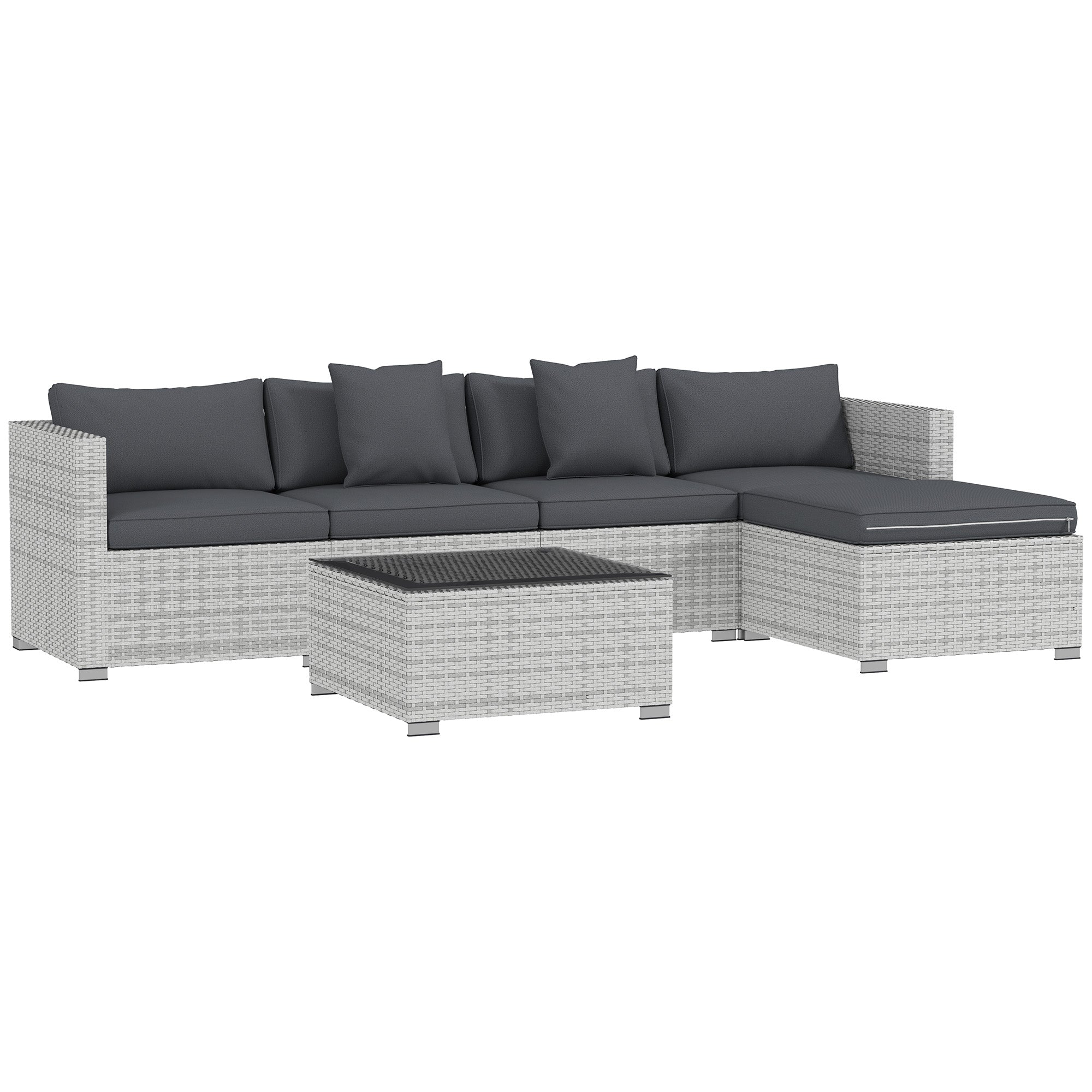 Outsunny 6-Piece Rattan Garden Sofa Set with Table, Mixed Grey