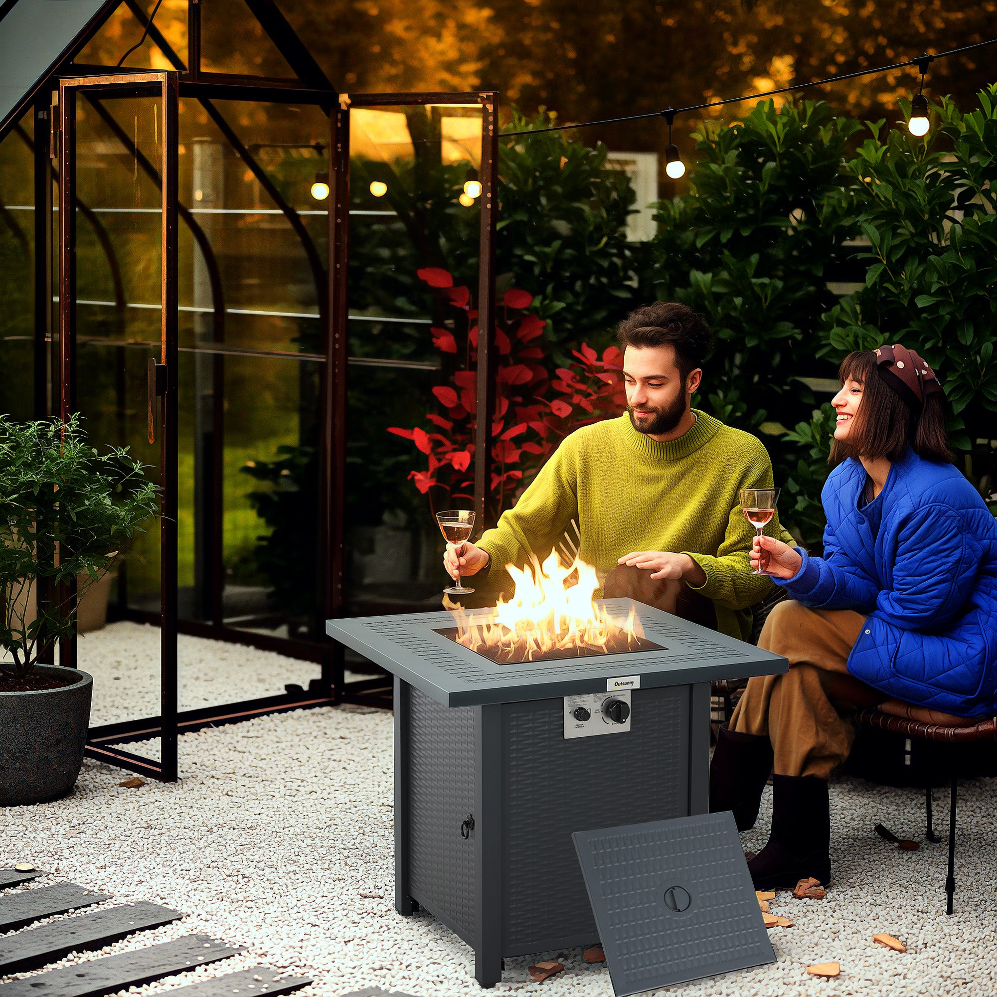 Outsunny 40000 BTU Steel Fire Pit Table with Pulse Ignition
