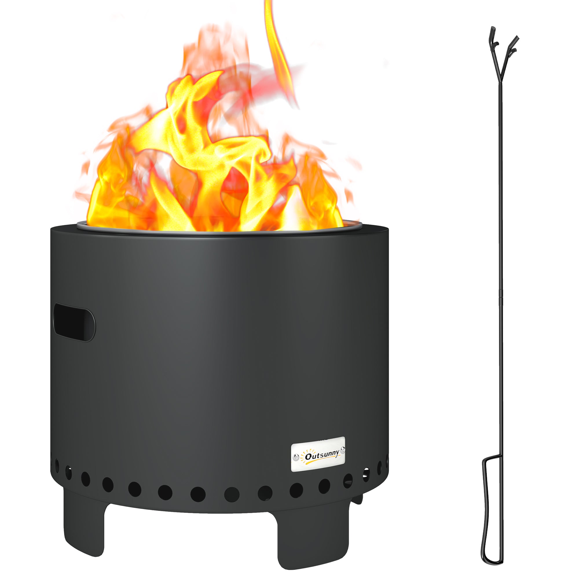 Outsunny Smokeless Wood Burning Steel Fire Pit, Dark Grey
