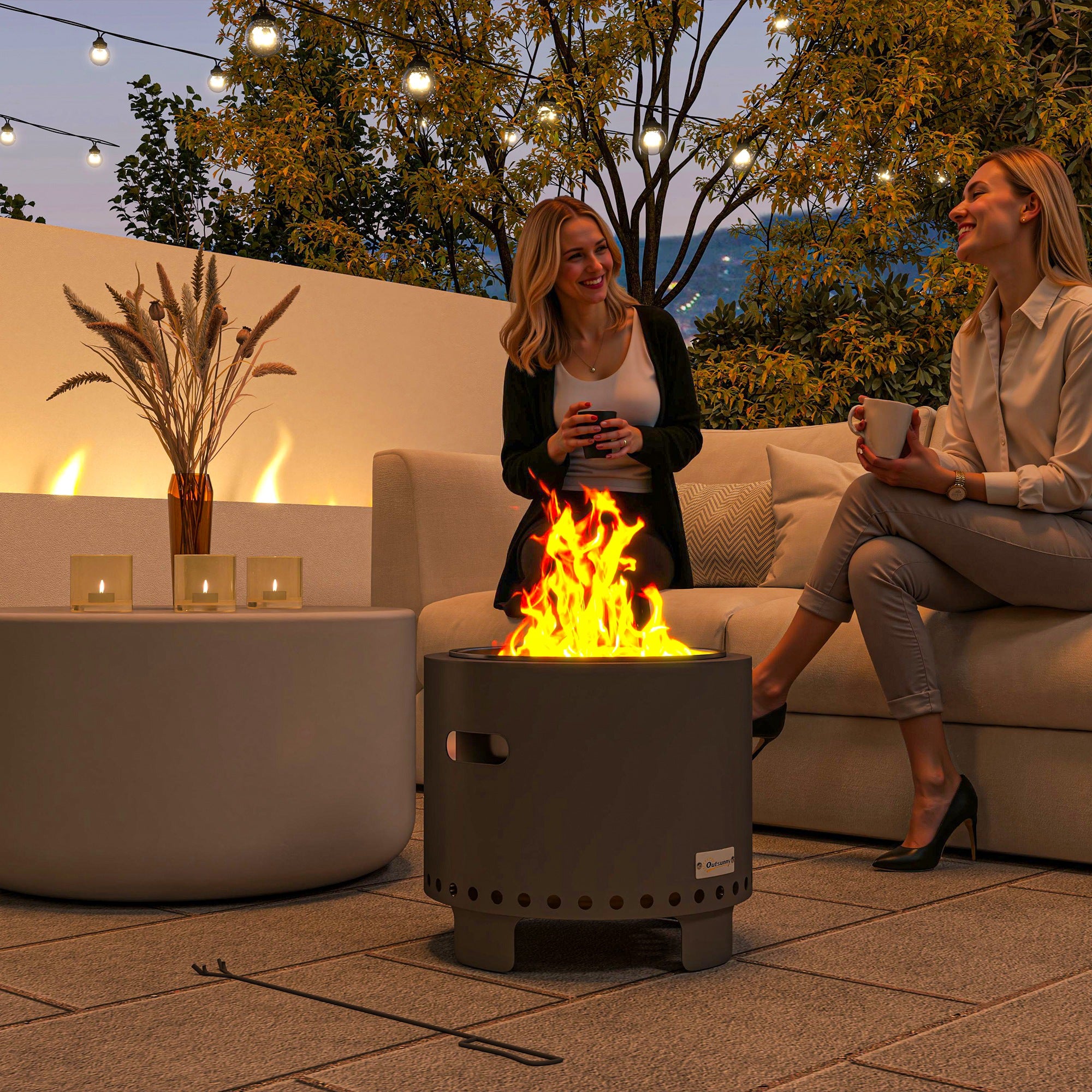 Outsunny Smokeless Wood Burning Steel Fire Pit, Dark Grey
