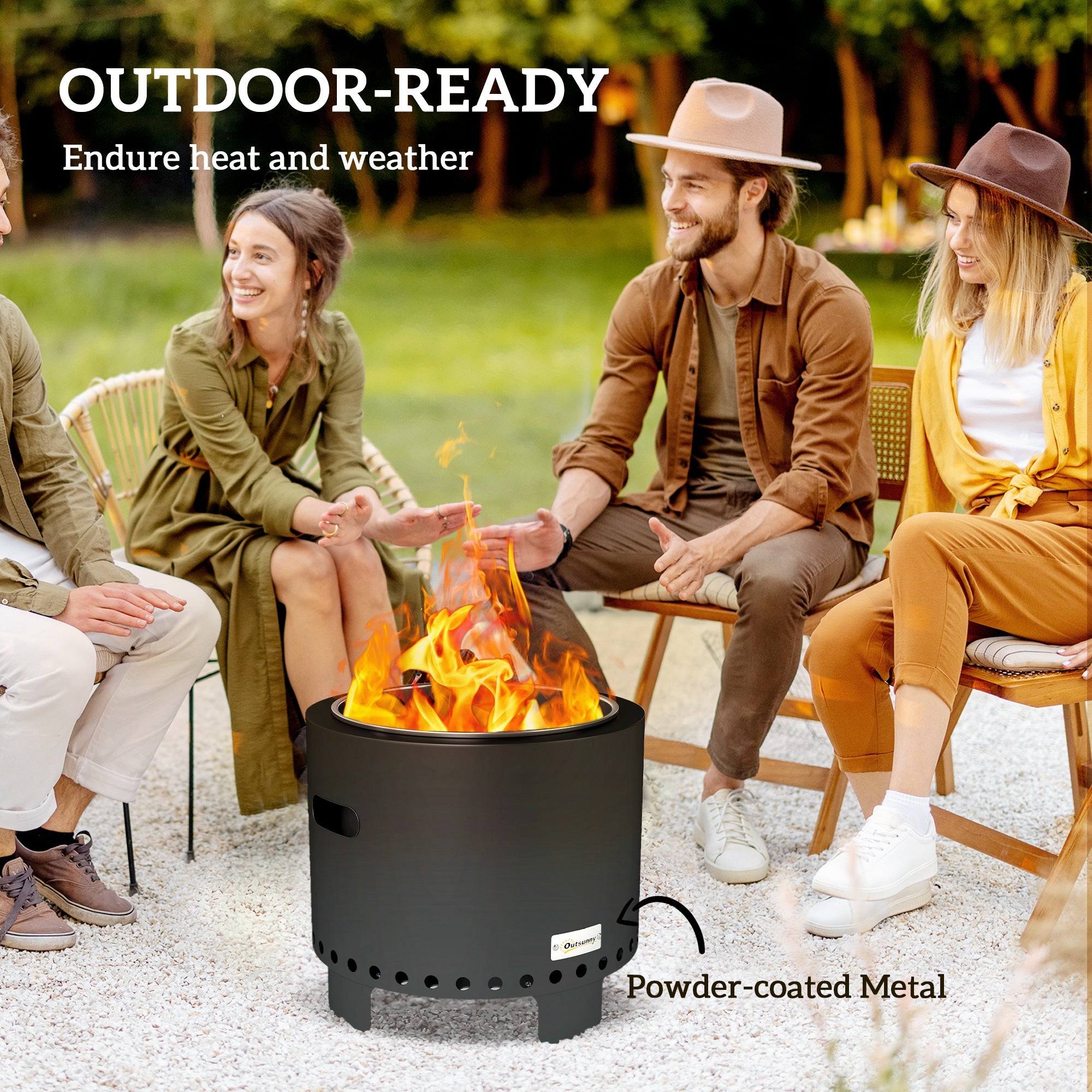 Outsunny Smokeless Wood Burning Steel Fire Pit, Dark Grey