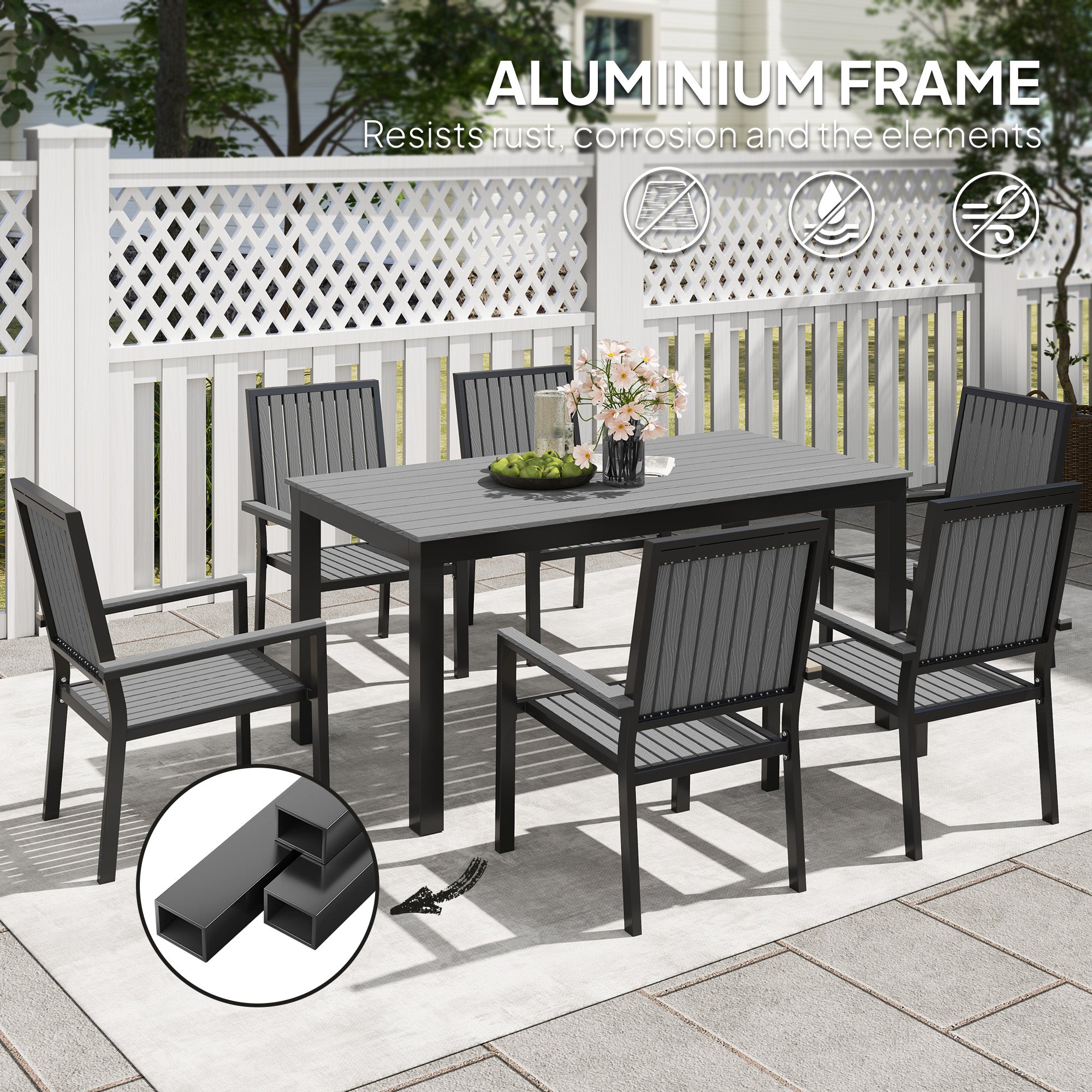 Outsunny 6-Seater Aluminium Garden Dining Set with Stackable Chairs