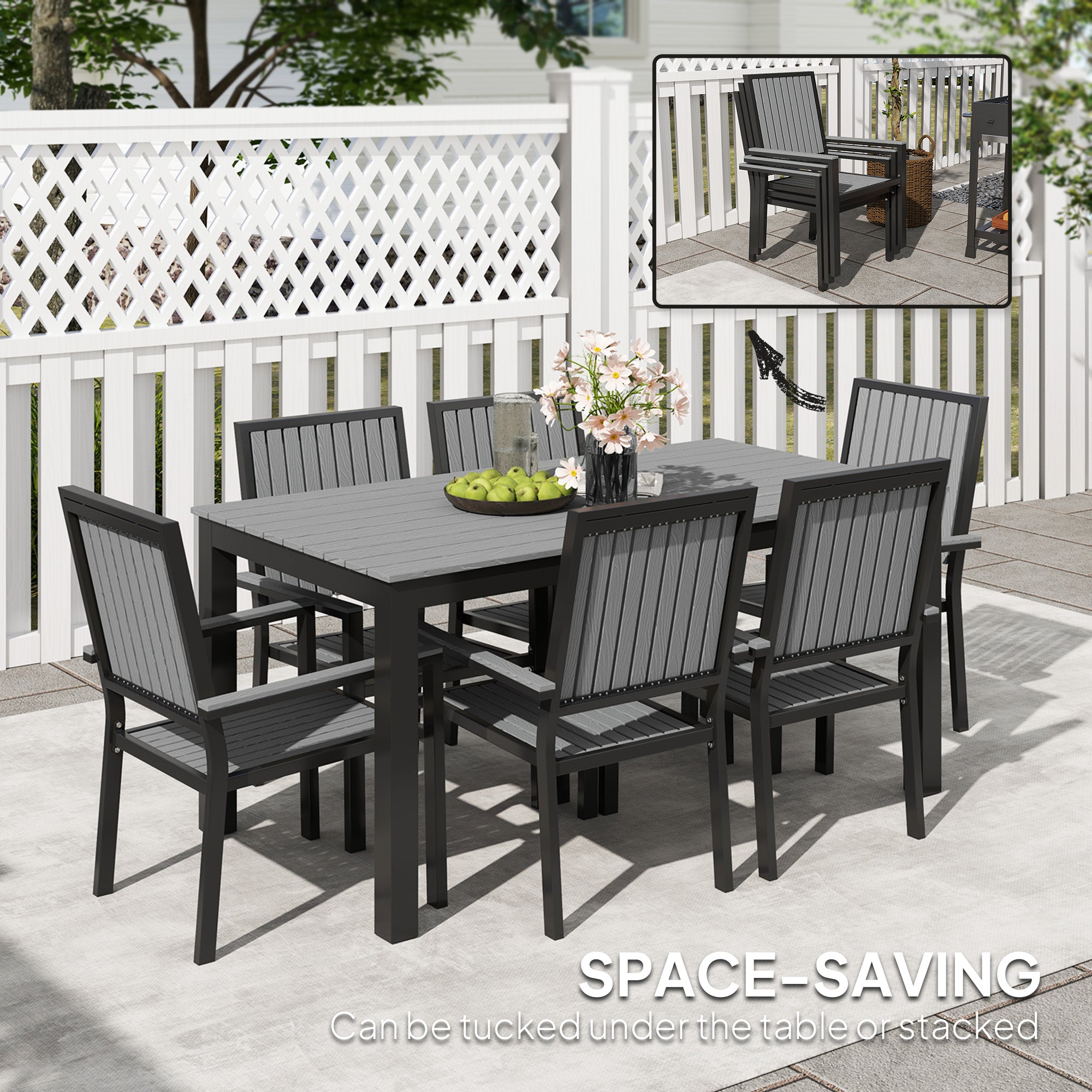 Outsunny 6-Seater Aluminium Garden Dining Set with Stackable Chairs