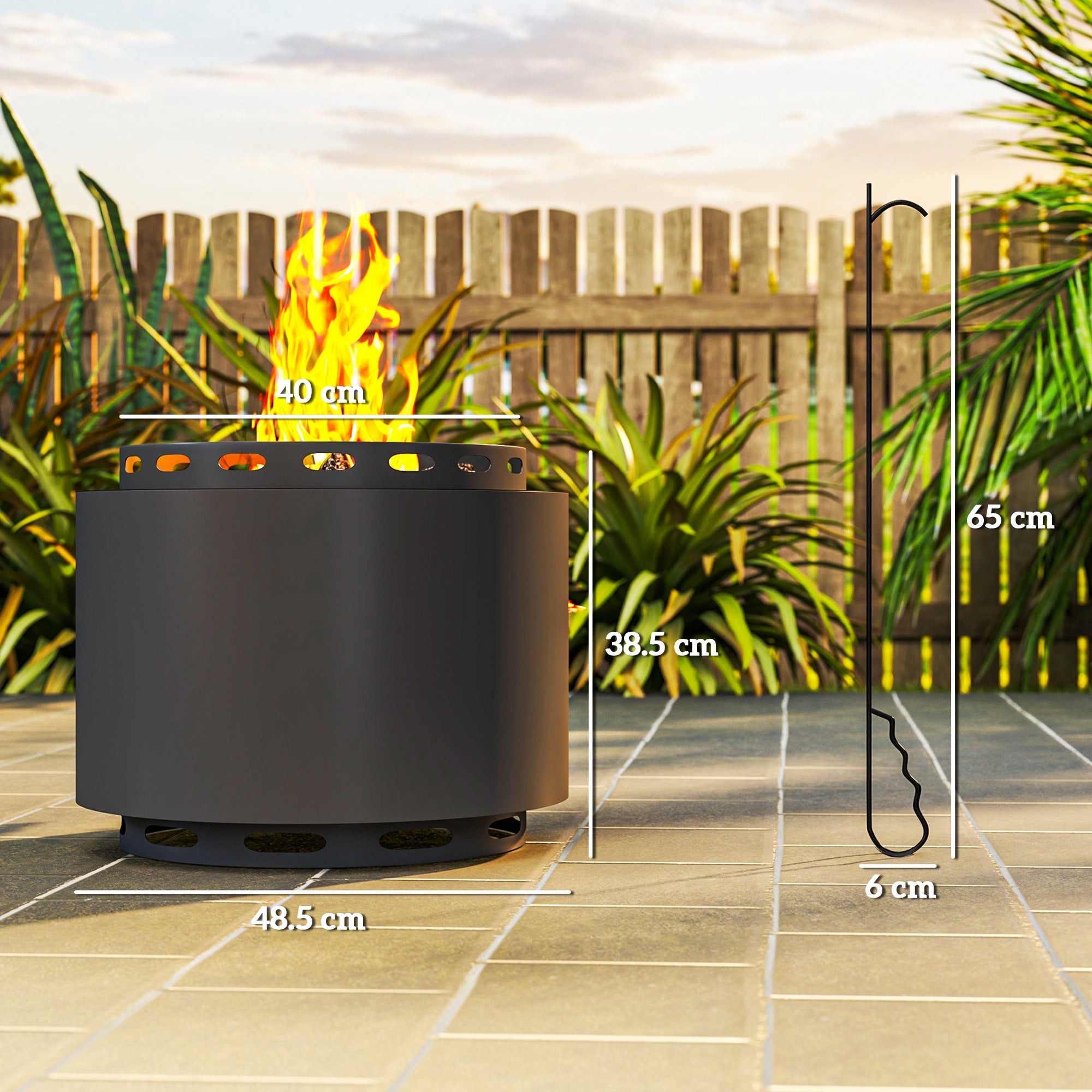Outsunny 48.5cm Smokeless Wood Burning Metal Fire Pit, Dark Grey