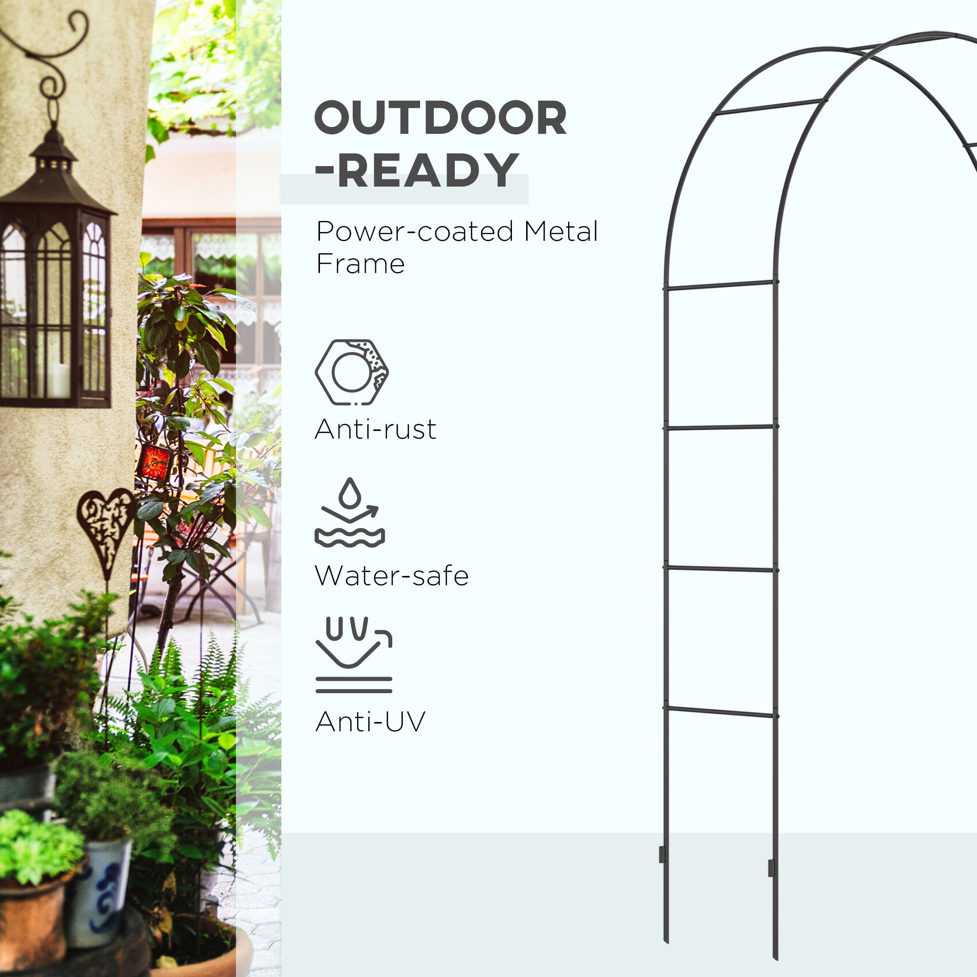 Outsunny Metal Garden Arch Arbor for Climbing Plants, Black