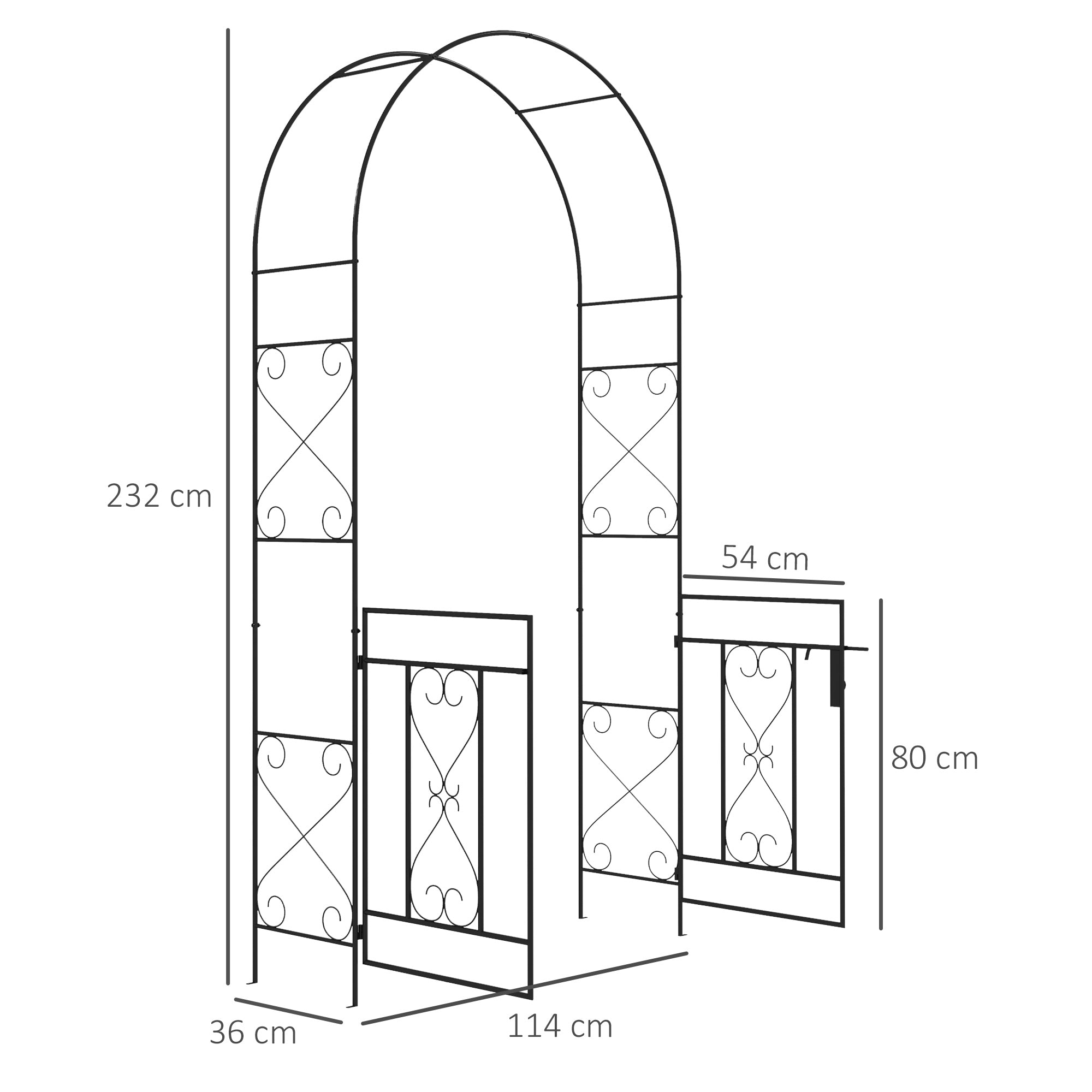 Outsunny Decorative Black Steel Garden Arch with Double Gate