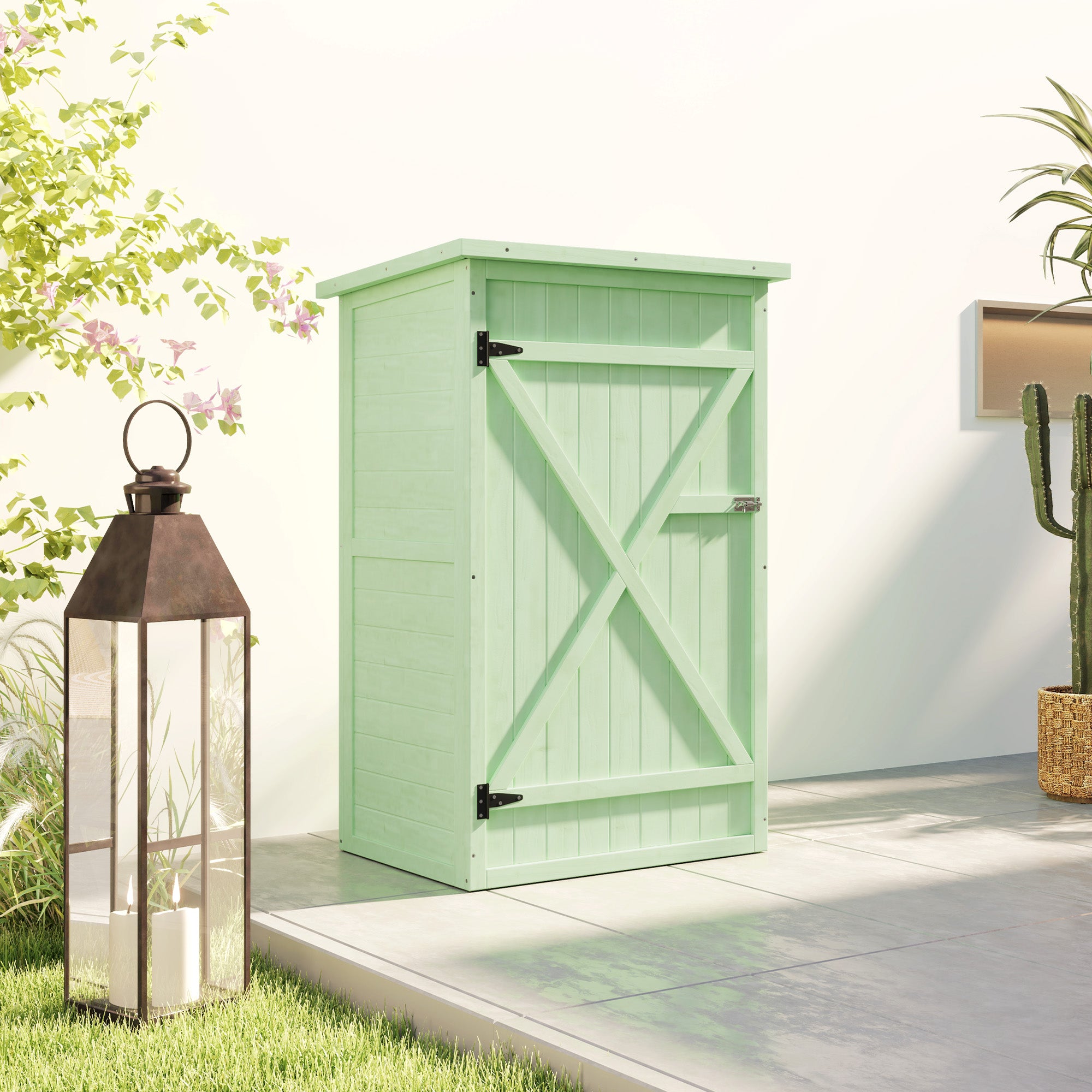 Outsunny Fir Wood Garden Tool Storage Shed with 2 Shelves, Green