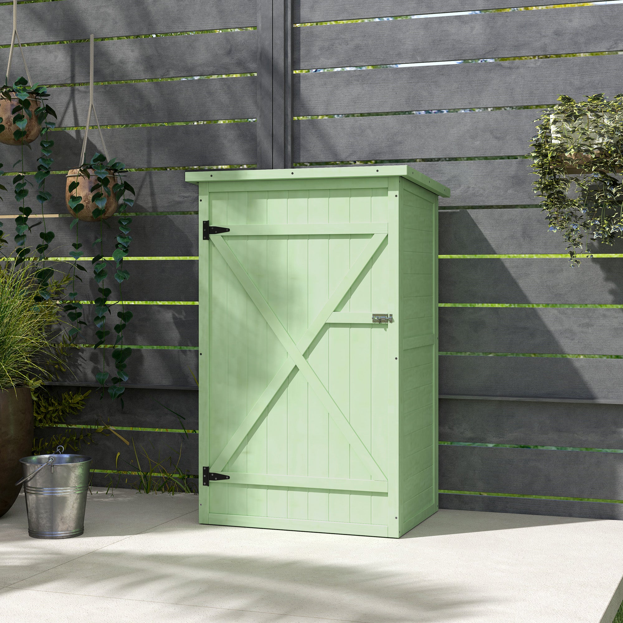 Outsunny Fir Wood Garden Tool Storage Shed with 2 Shelves, Green