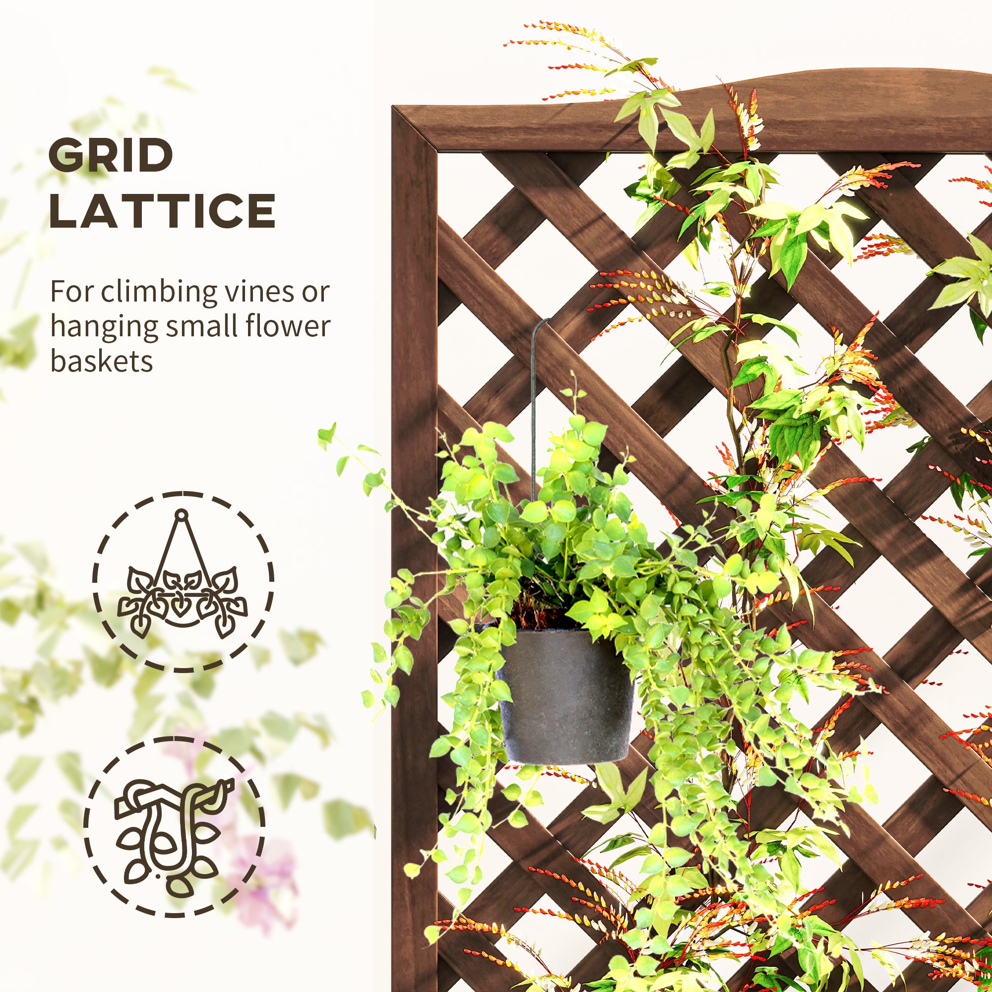 Outsunny Fir Wood Garden Planter Box with Trellis, Dark Brown