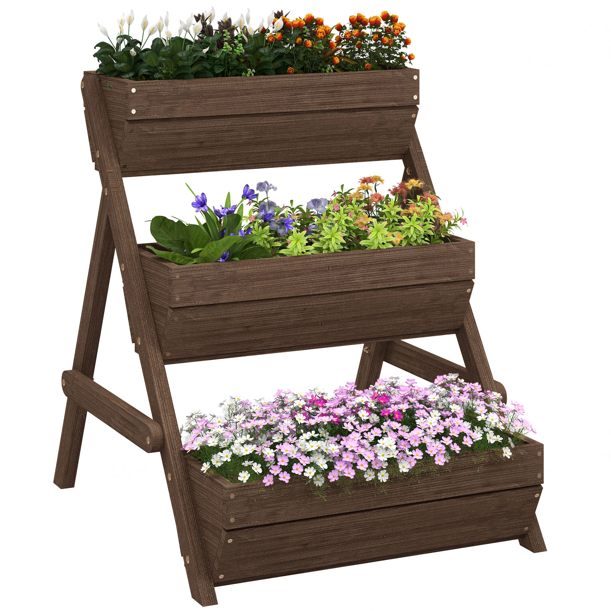 Outsunny 3-Tier Wooden Raised Garden Bed Planter Box, Tan