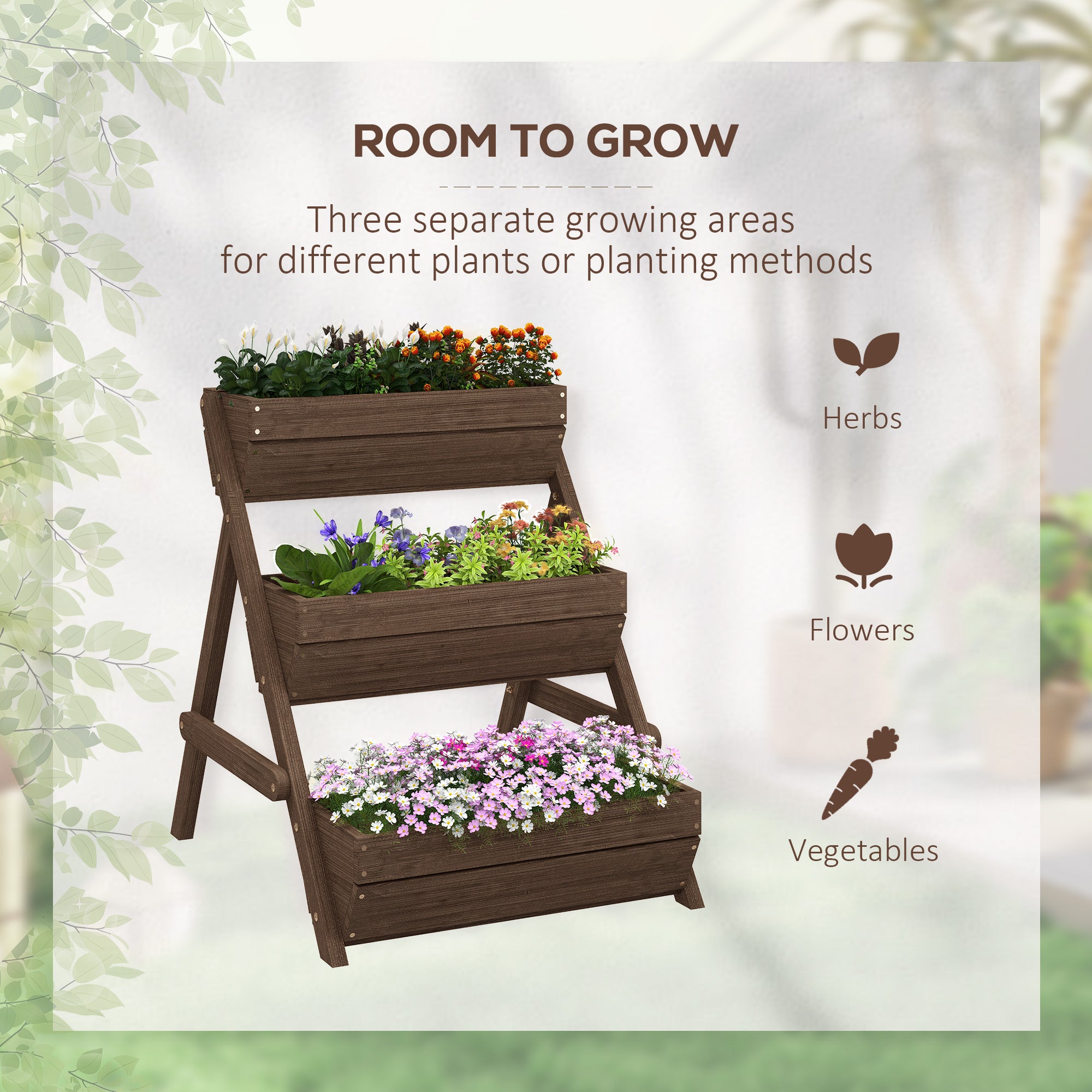 Outsunny 3-Tier Wooden Raised Garden Bed Planter Box, Tan