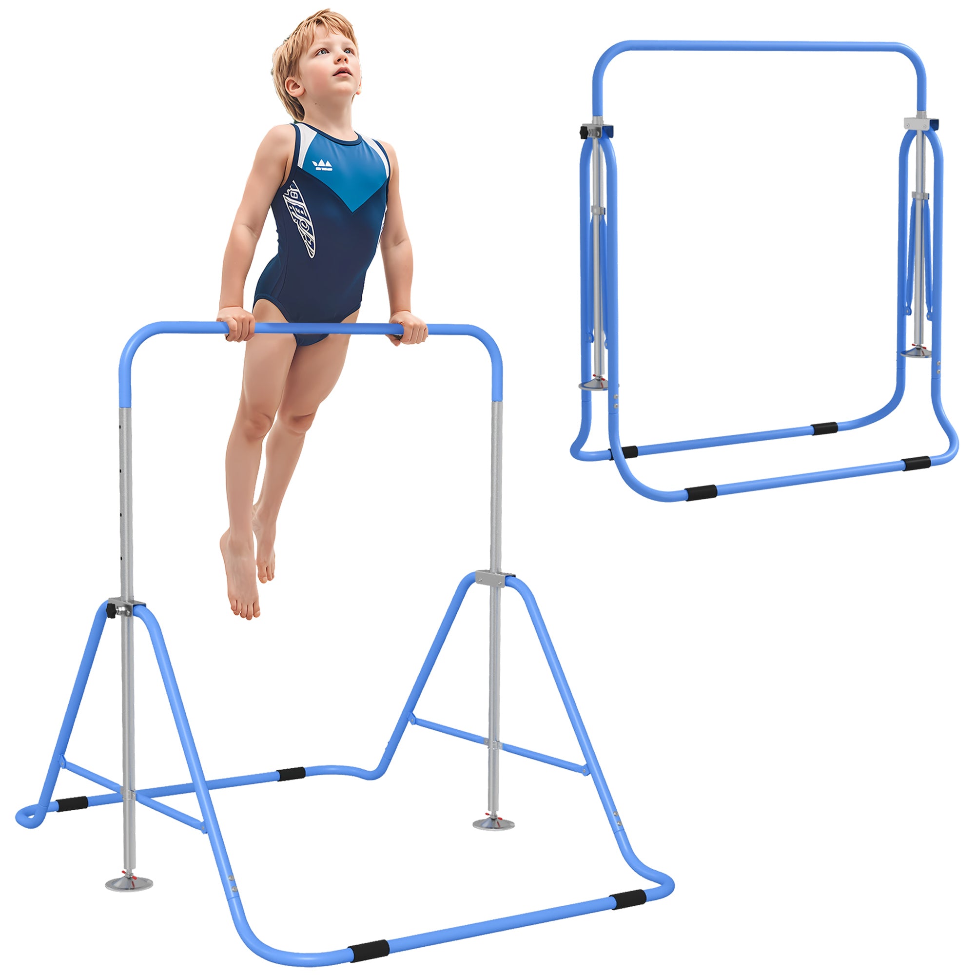 HOMCOM Adjustable Kids Gymnastic Training Bar, Foldable, Blue