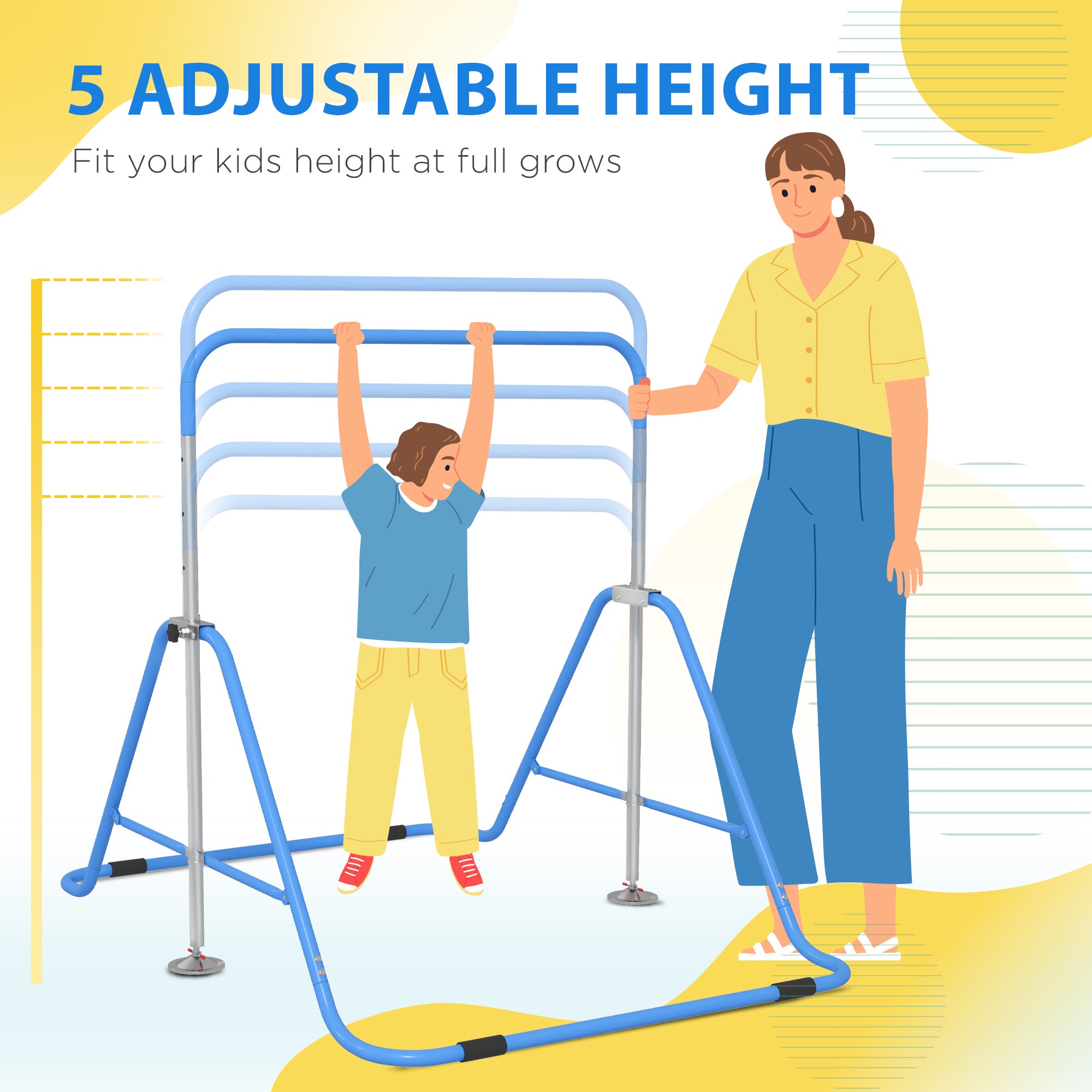 HOMCOM Adjustable Kids Gymnastic Training Bar, Foldable, Blue