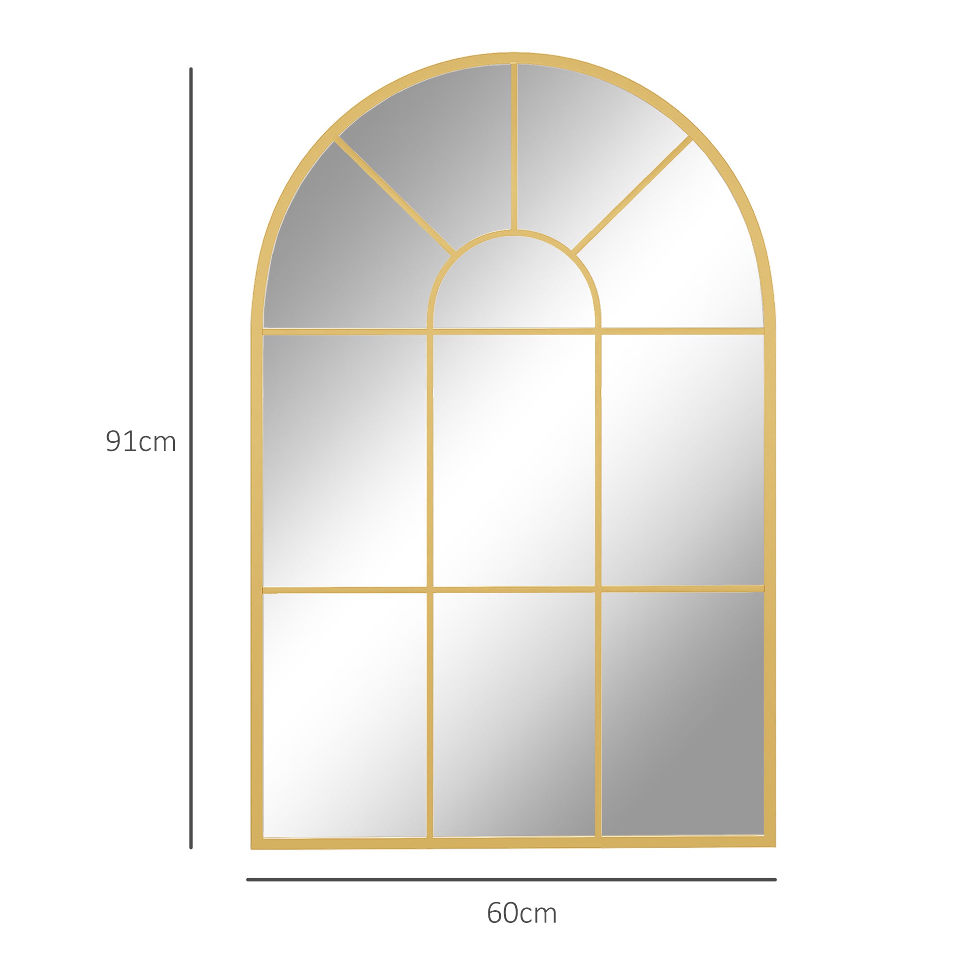 HOMCOM Modern Arched Window Wall Mirror, 91 x 60 cm, Gold Tone