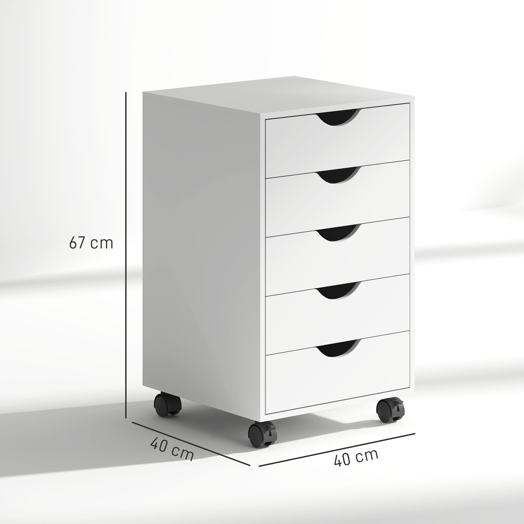HOMCOM Mobile 5-Drawer Filing Cabinet, White, Home Office Storage