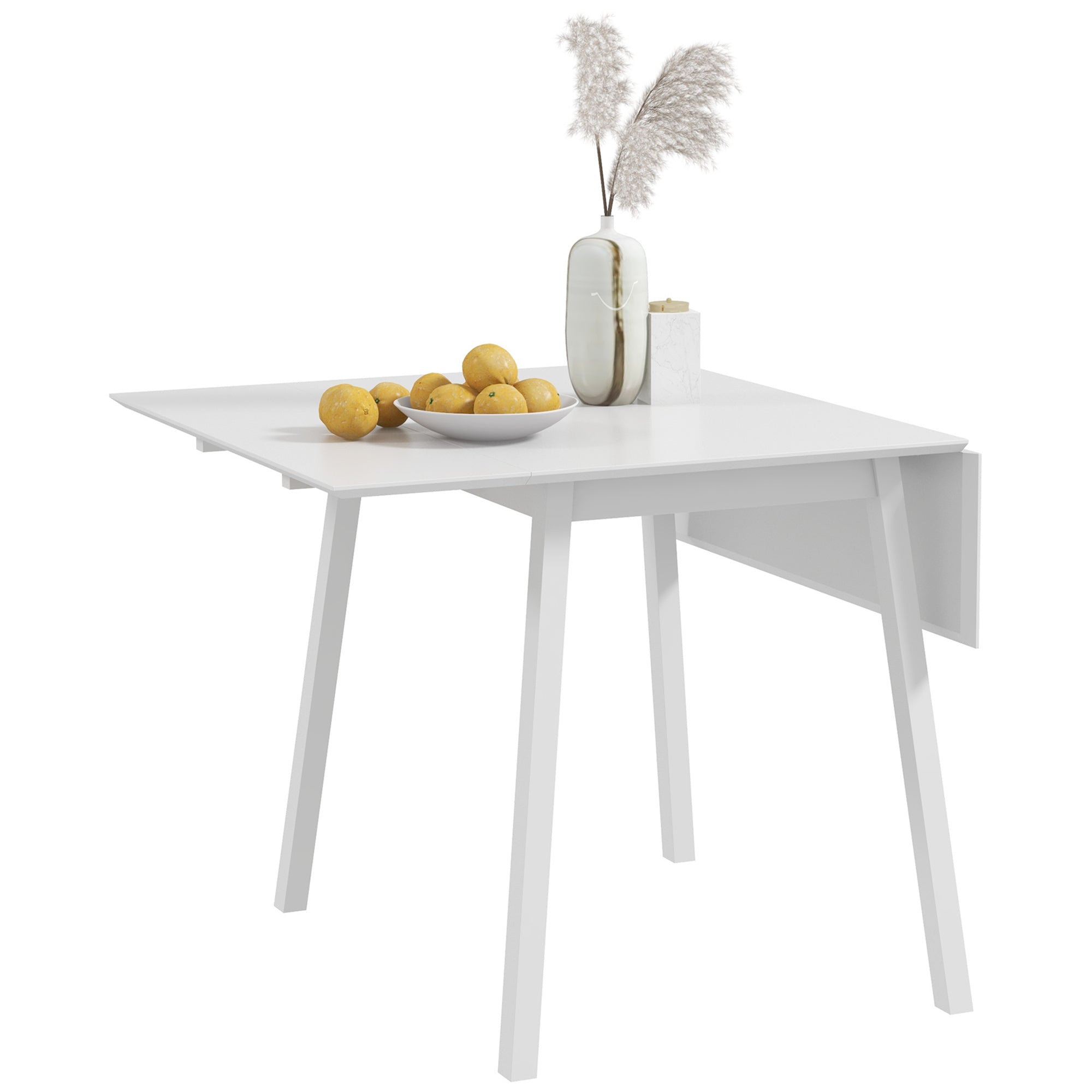 HOMCOM Extendable Drop Leaf Dining Table, White, 2-4 Seater
