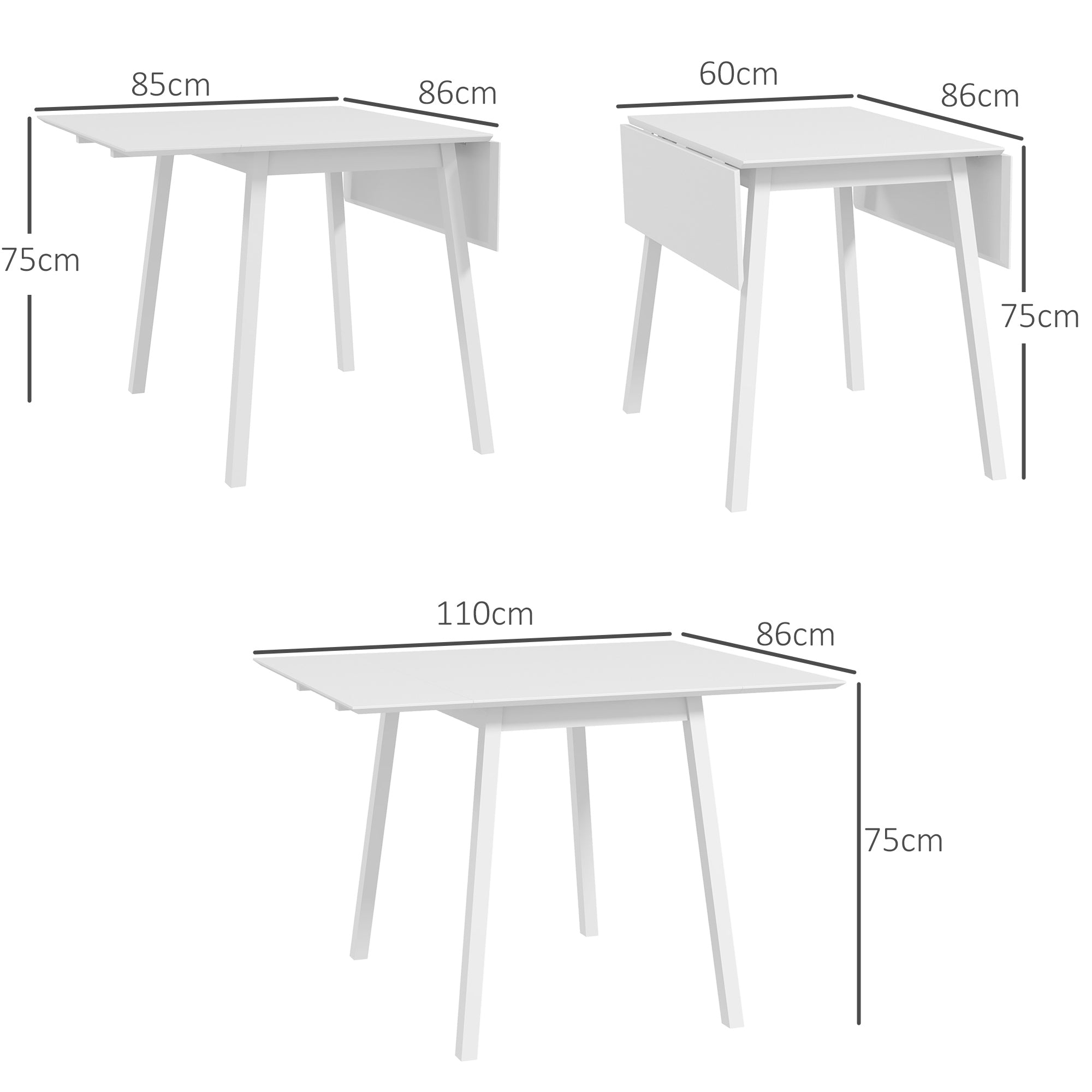 HOMCOM Extendable Drop Leaf Dining Table, White, 2-4 Seater