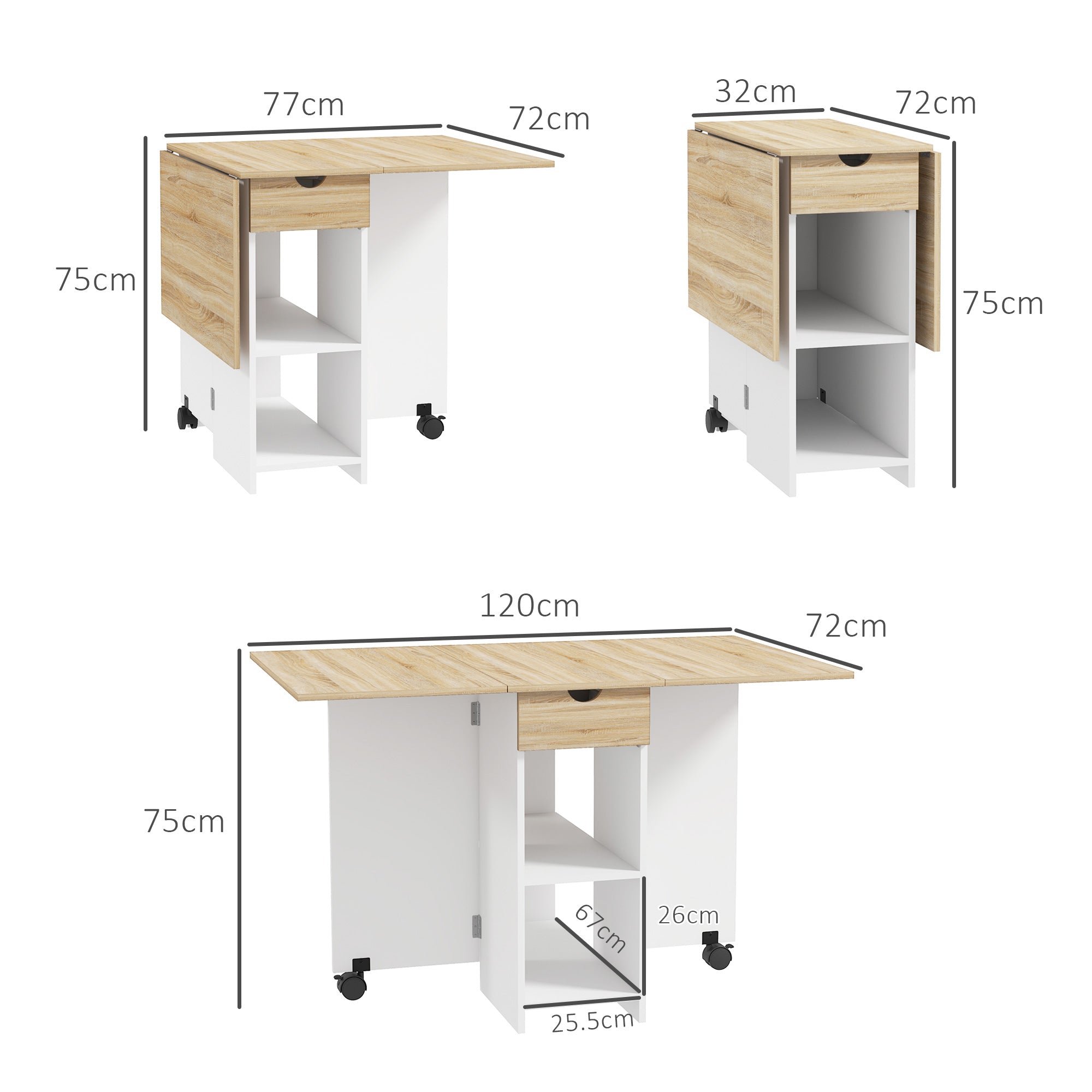 HOMCOM Oak Foldable Drop Leaf Dining Table with Storage