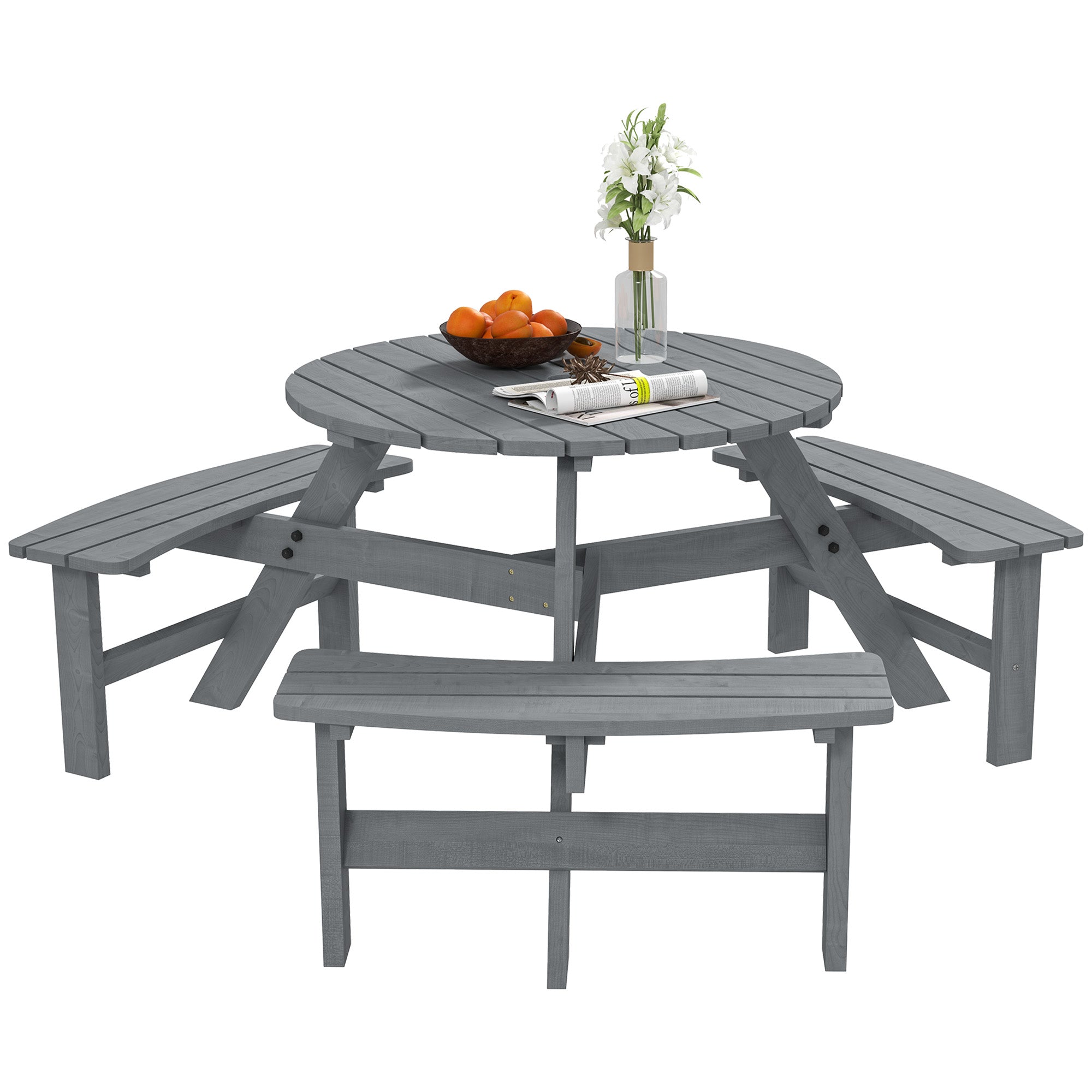 Outsunny 6-Person Fir Wood Outdoor Table Bench Set, Grey