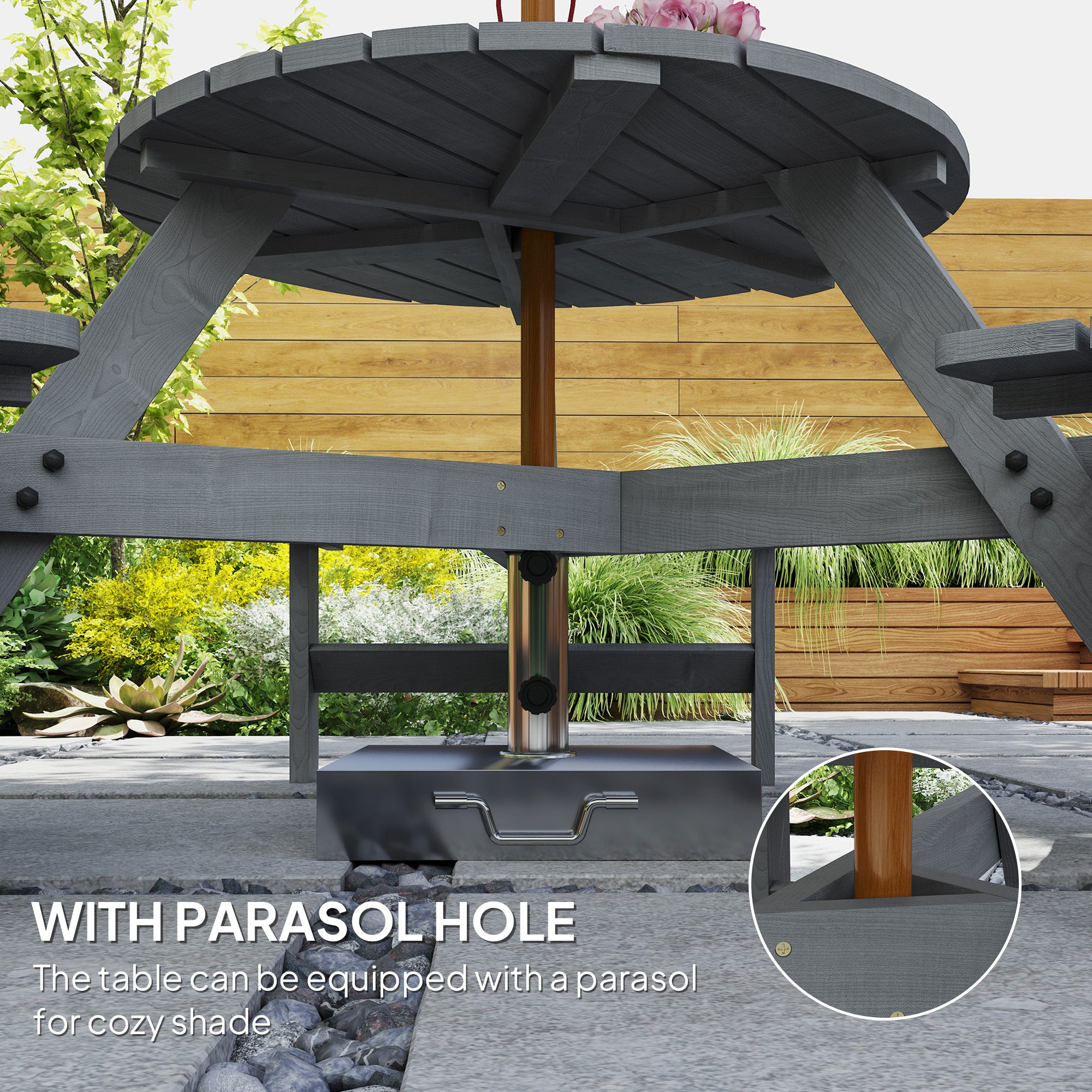 Outsunny 6-Person Fir Wood Outdoor Table Bench Set, Grey